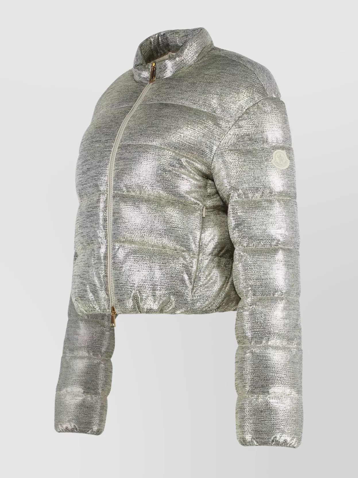 Moncler Short Down Jacket High Collar In Metallic