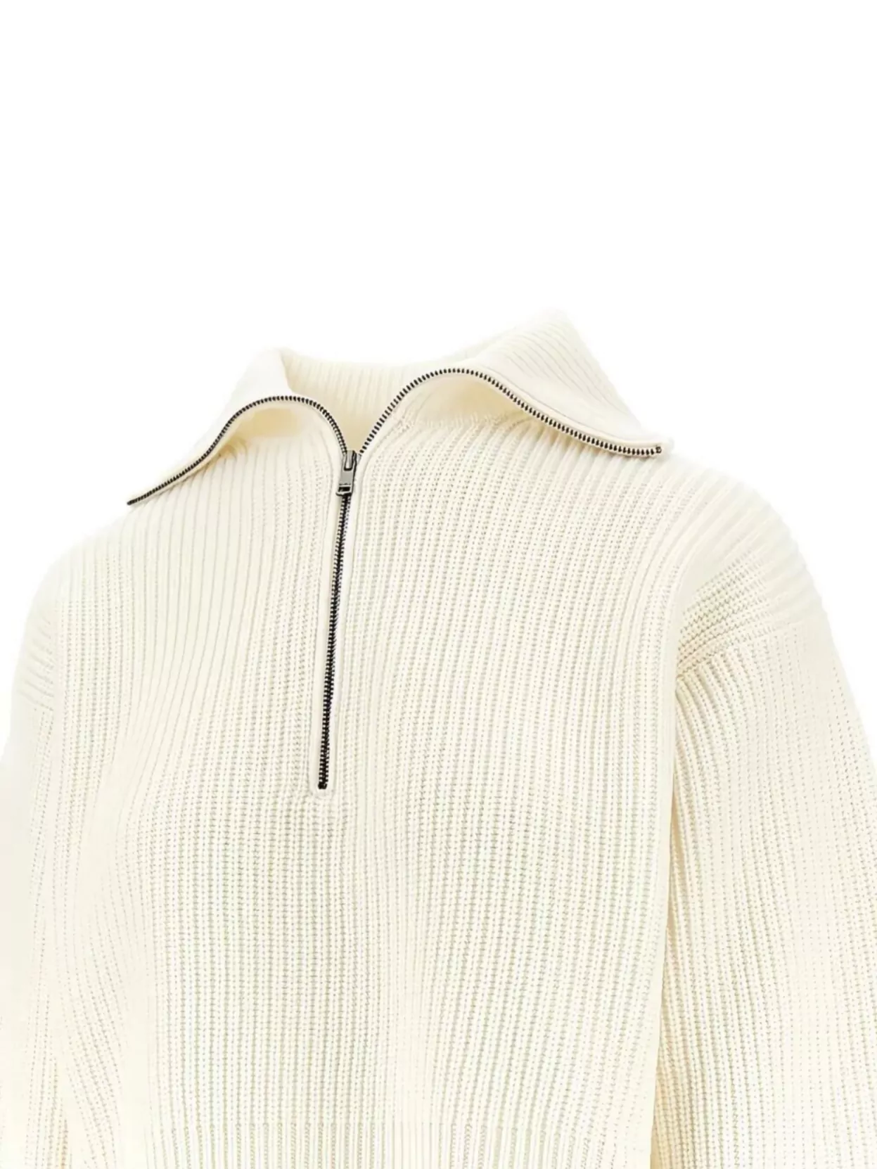 Max Mara Half Zip Knit Sweater With High Neck In Neutral