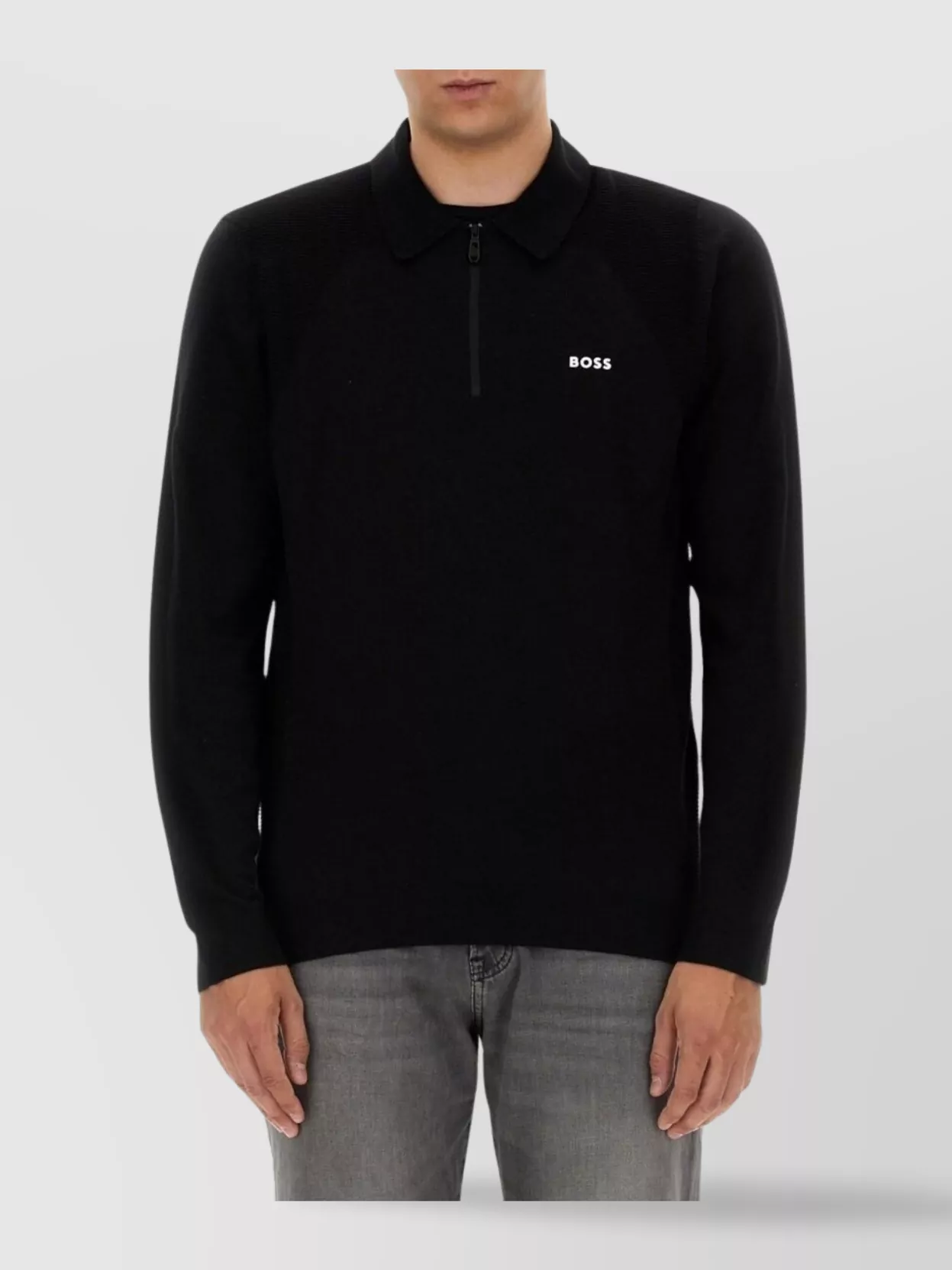 HUGO BOSS LOGO SWEATSHIRT WITH RIBBED CUFFS AND HEM 