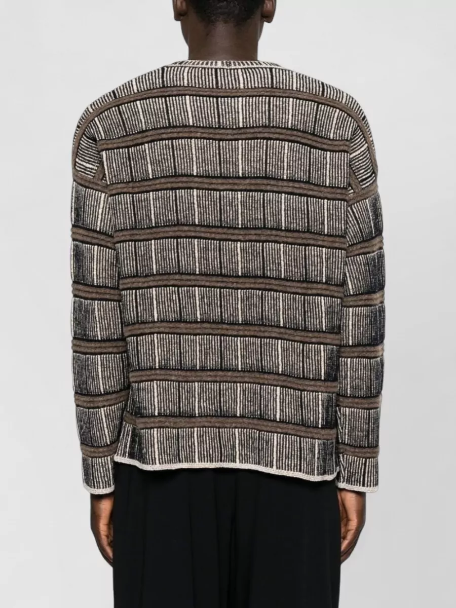 Giorgio Armani Silk And Virgin Wool Oversized Ribbed Striped Crewneck Sweater