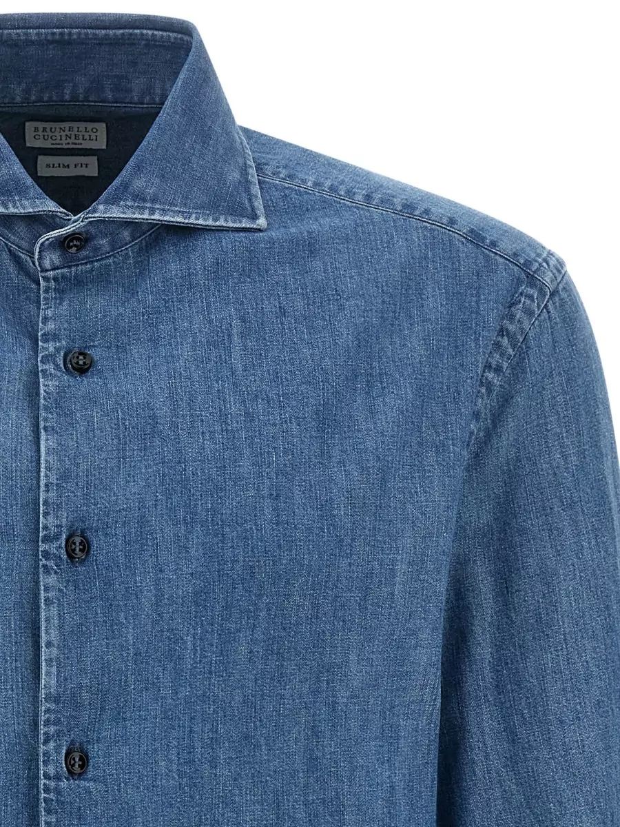 Brunello Cucinelli Denim Slim-Fit Long-Sleeve Shirt