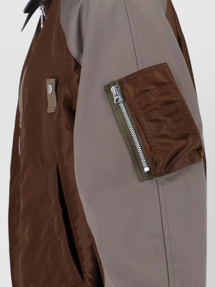 Sacai High Collar Jacket Contrast Sleeves Ribbed Hem