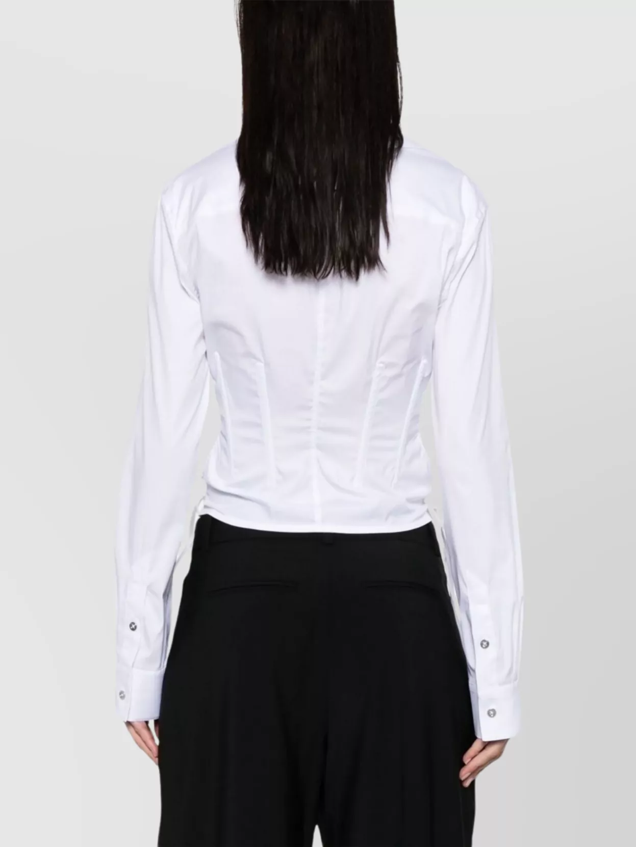 Mugler Slim Fit V-neck Optical White Organic Cotton Shirt Women In White