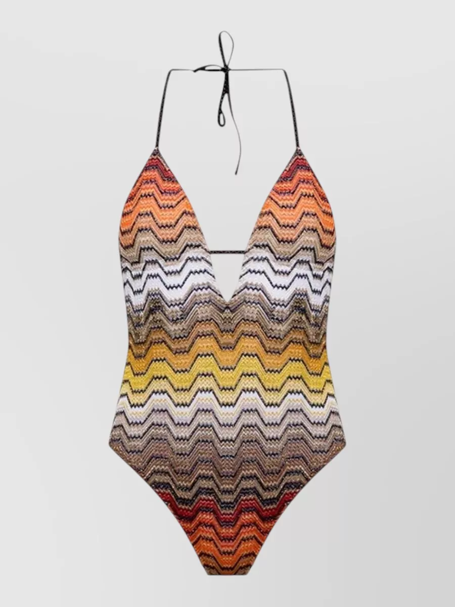 Missoni halterneck v-neck zigzag one-piece swimsuit