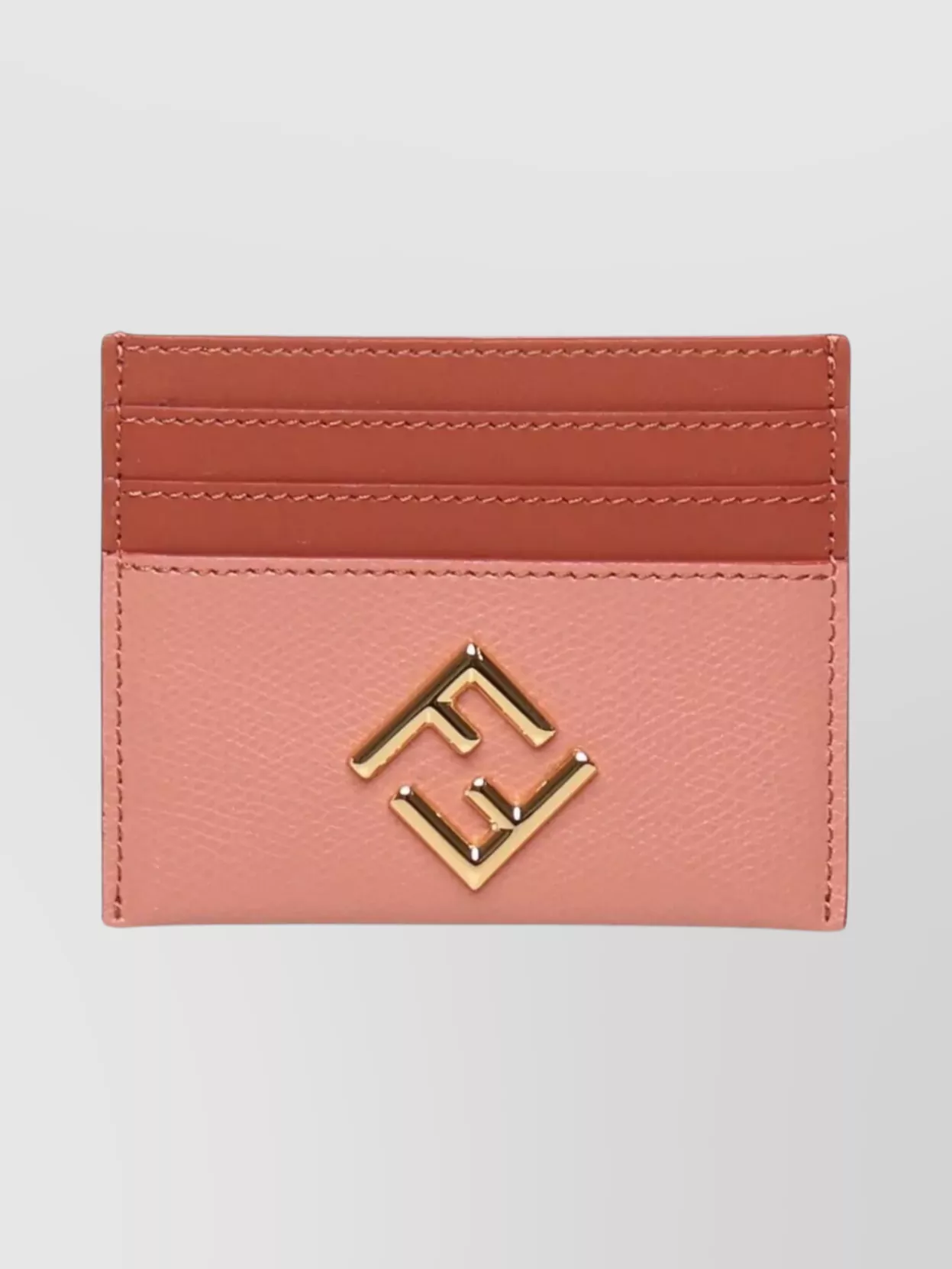 Fendi Pink And Sienna Brown Flat Leather Card Holder In Brown