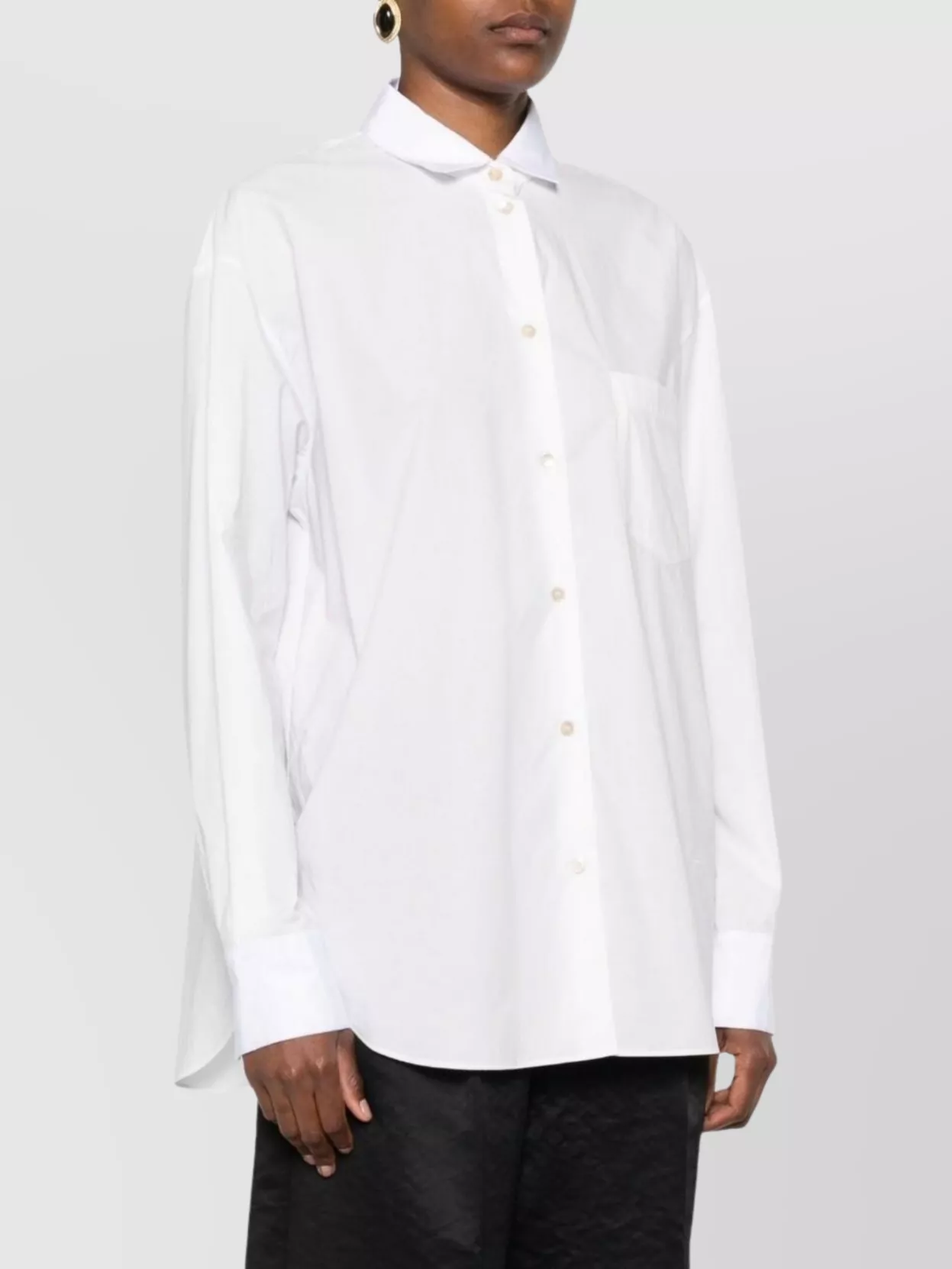 Forte Forte Long Sleeve Top With Curved Hem And Pocket