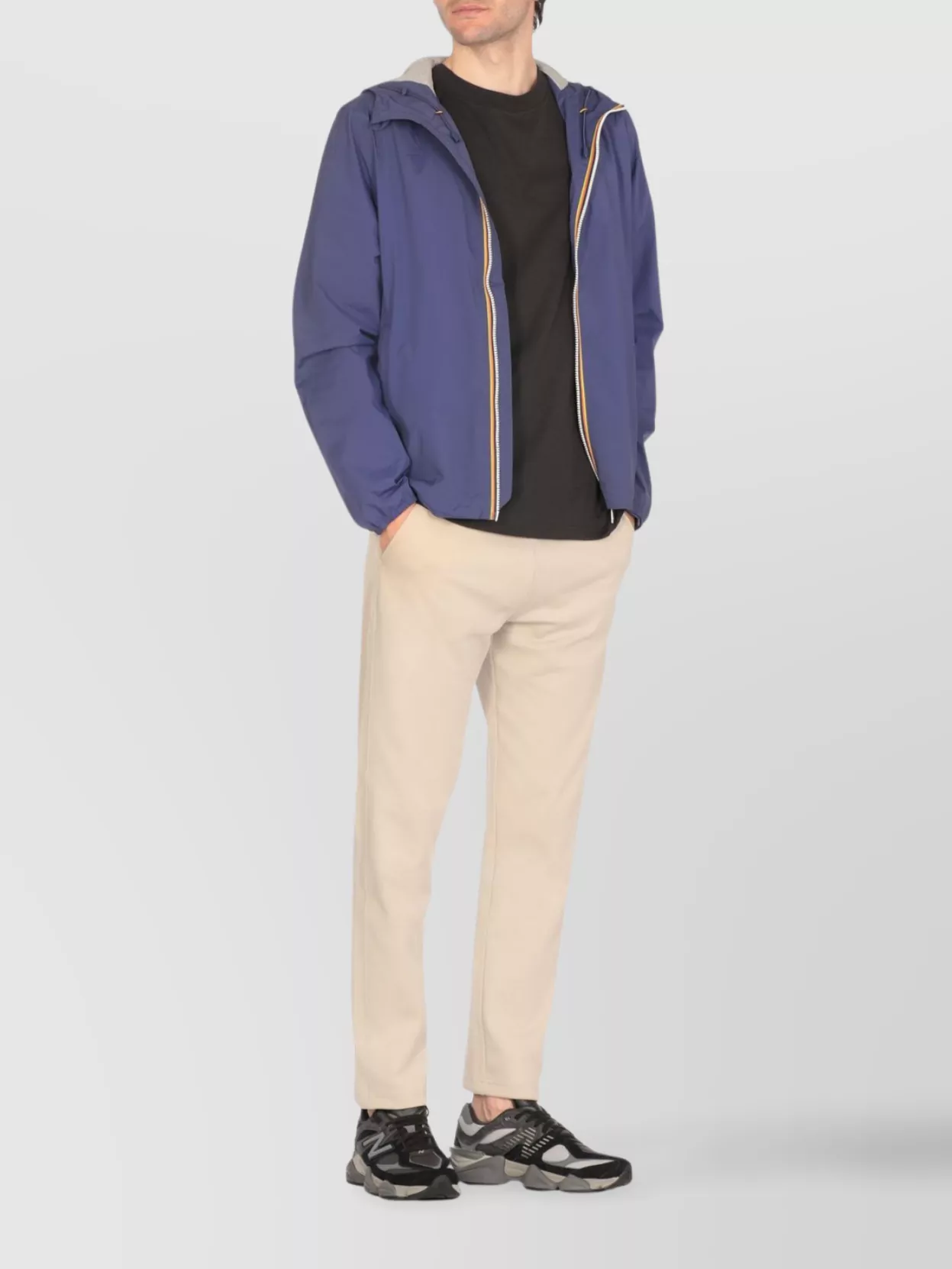 K-way Short Waterproof Jacket With Hood And Elastic Hem In Blue