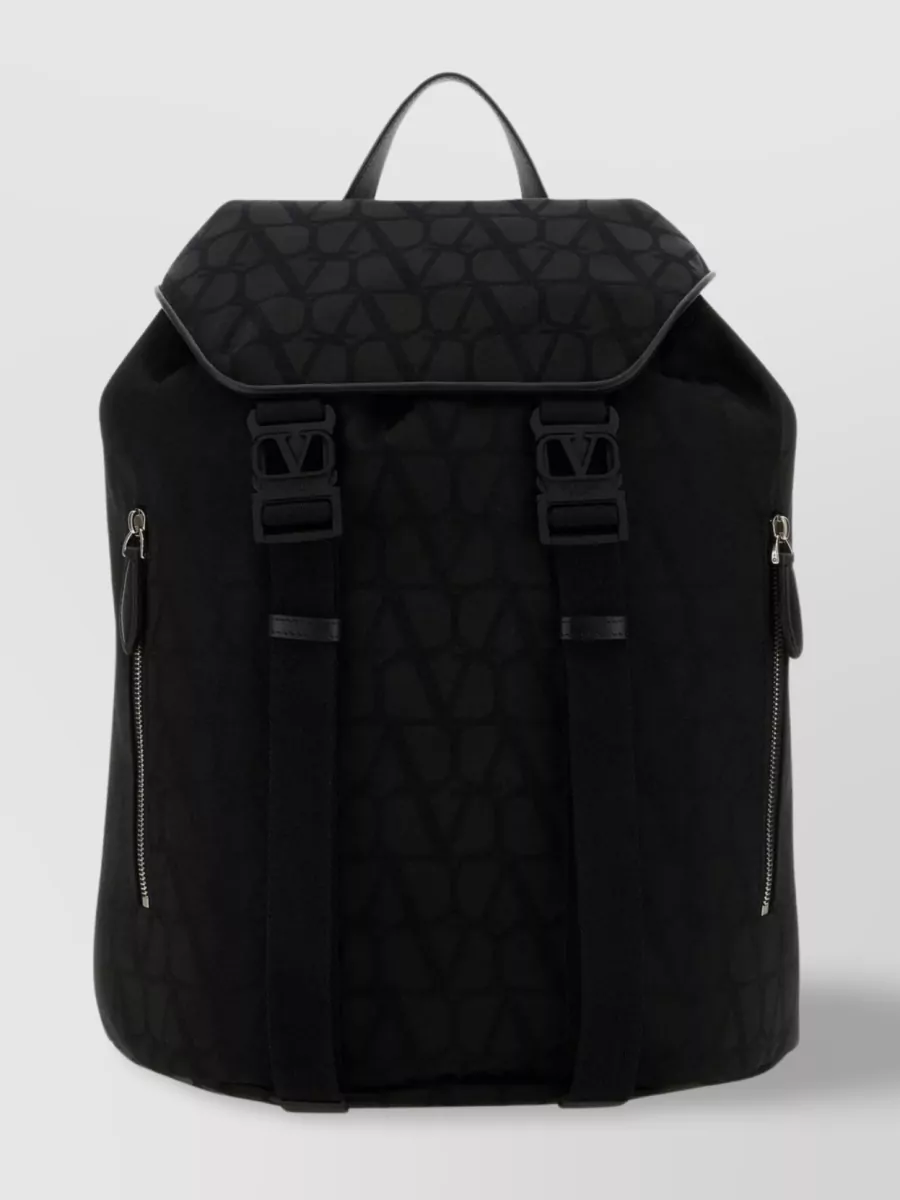 Shop Valentino Iconographe Front-zip Fabric Backpack In Black
