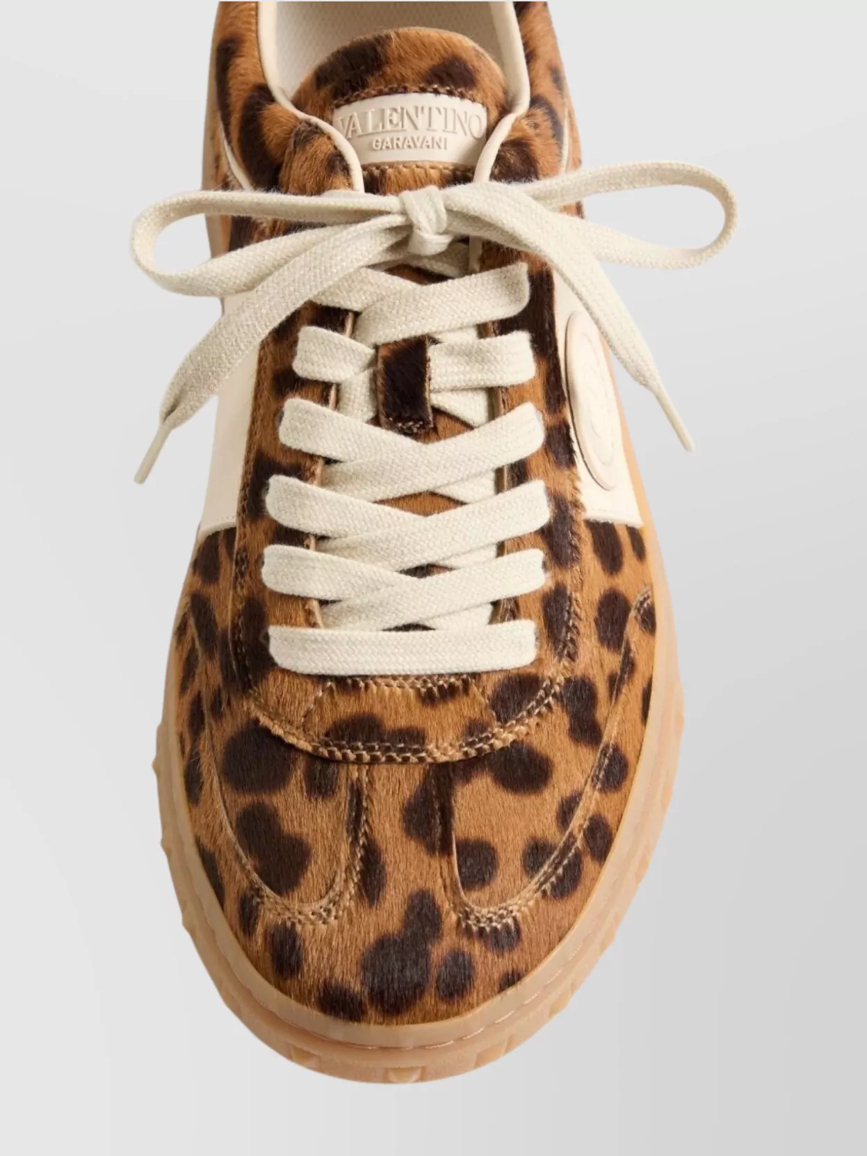 Valentino Animal Print Round Toe Lace-up Footwear In White