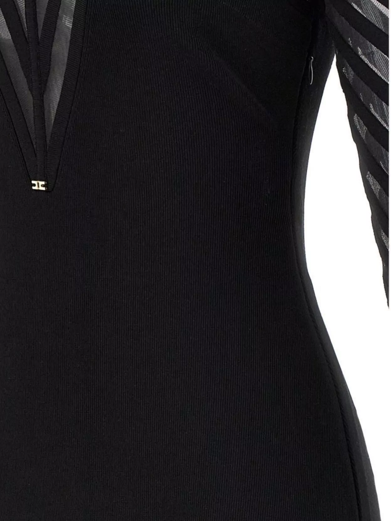 Elisabetta Franchi Geometric Silhouette Dress With Sheer Striped Sleeves