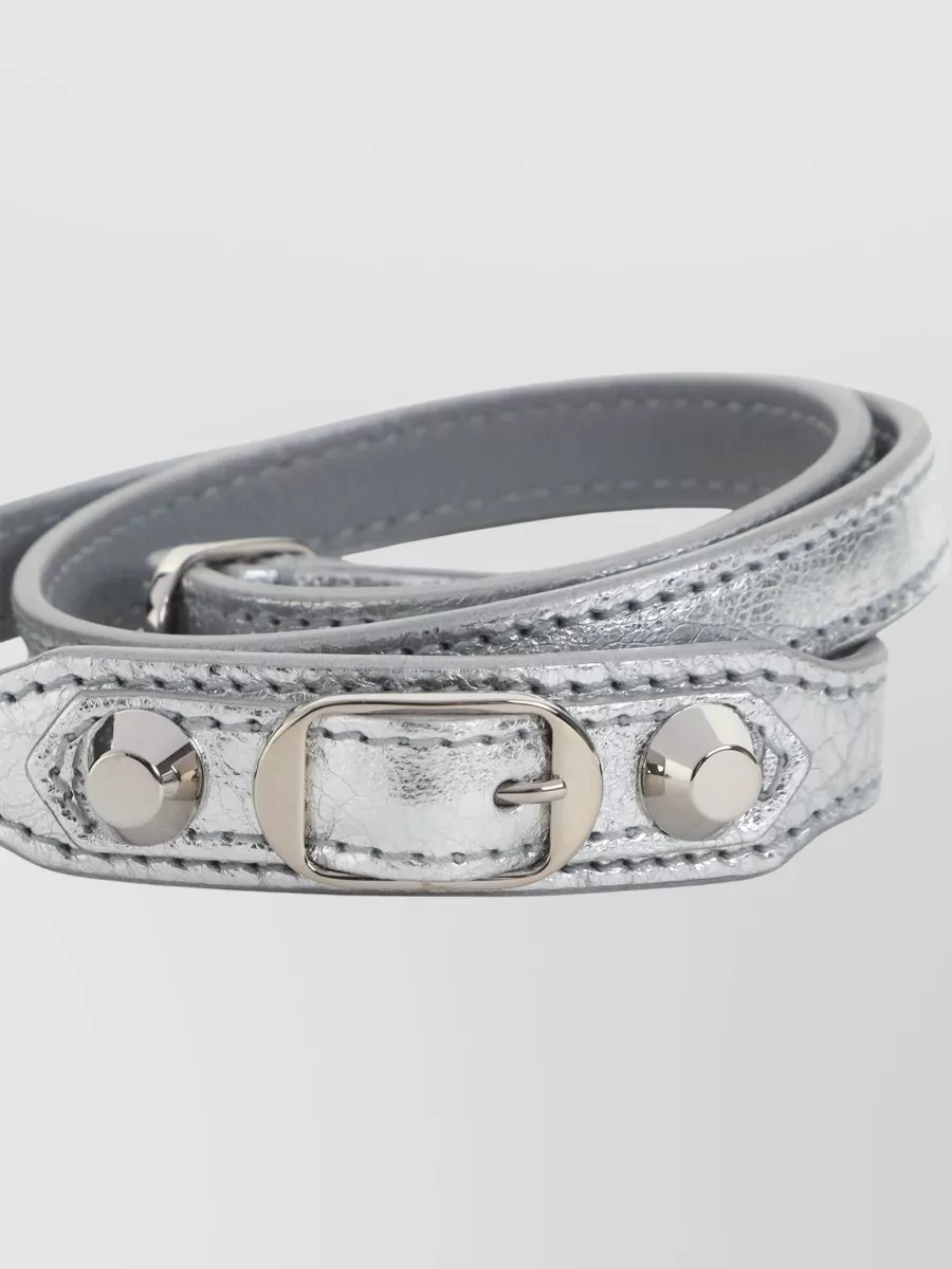 Balenciaga Leather Triple-Wrap Studded Bracelet