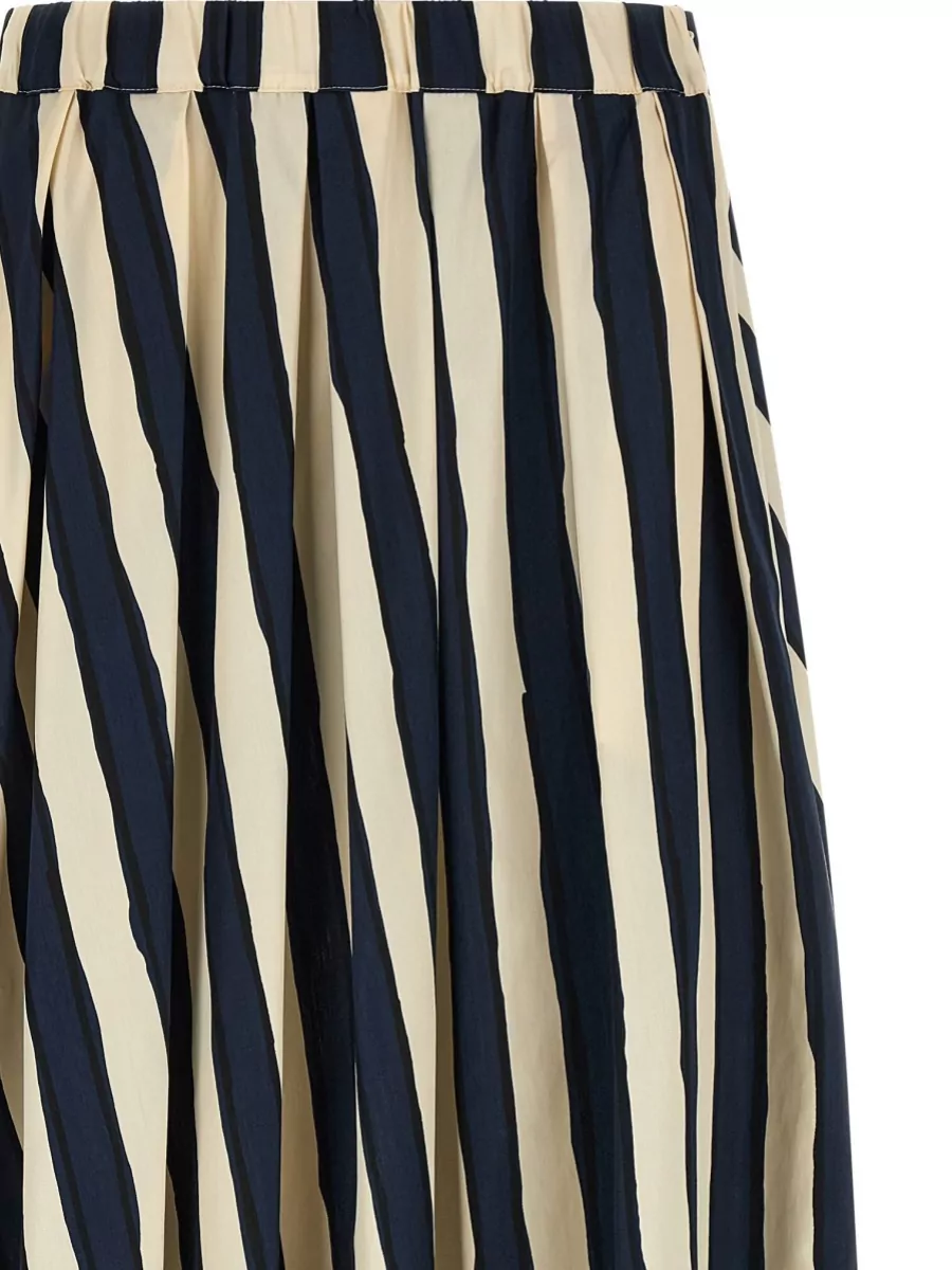 Weekend Max Mara Striped Cotton Pleated Maxi Skirt