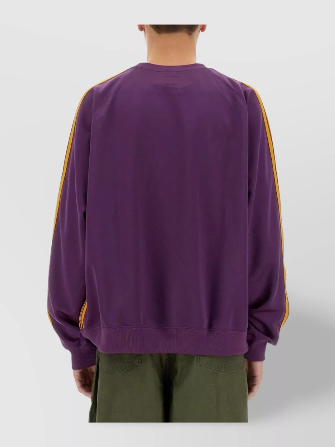 NEEDLES EMBROIDERED SWEATSHIRT WITH RAGLAN STRIPED SLEEVES