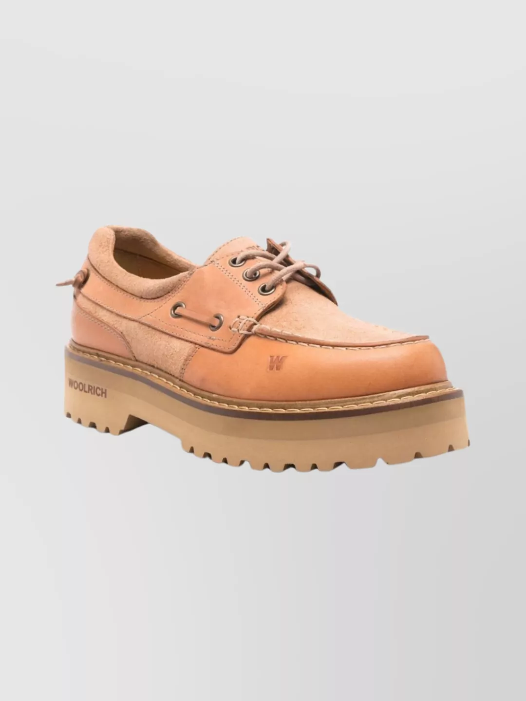 Woolrich Round Toe Leather Lace-up Boat Loafers In Brown