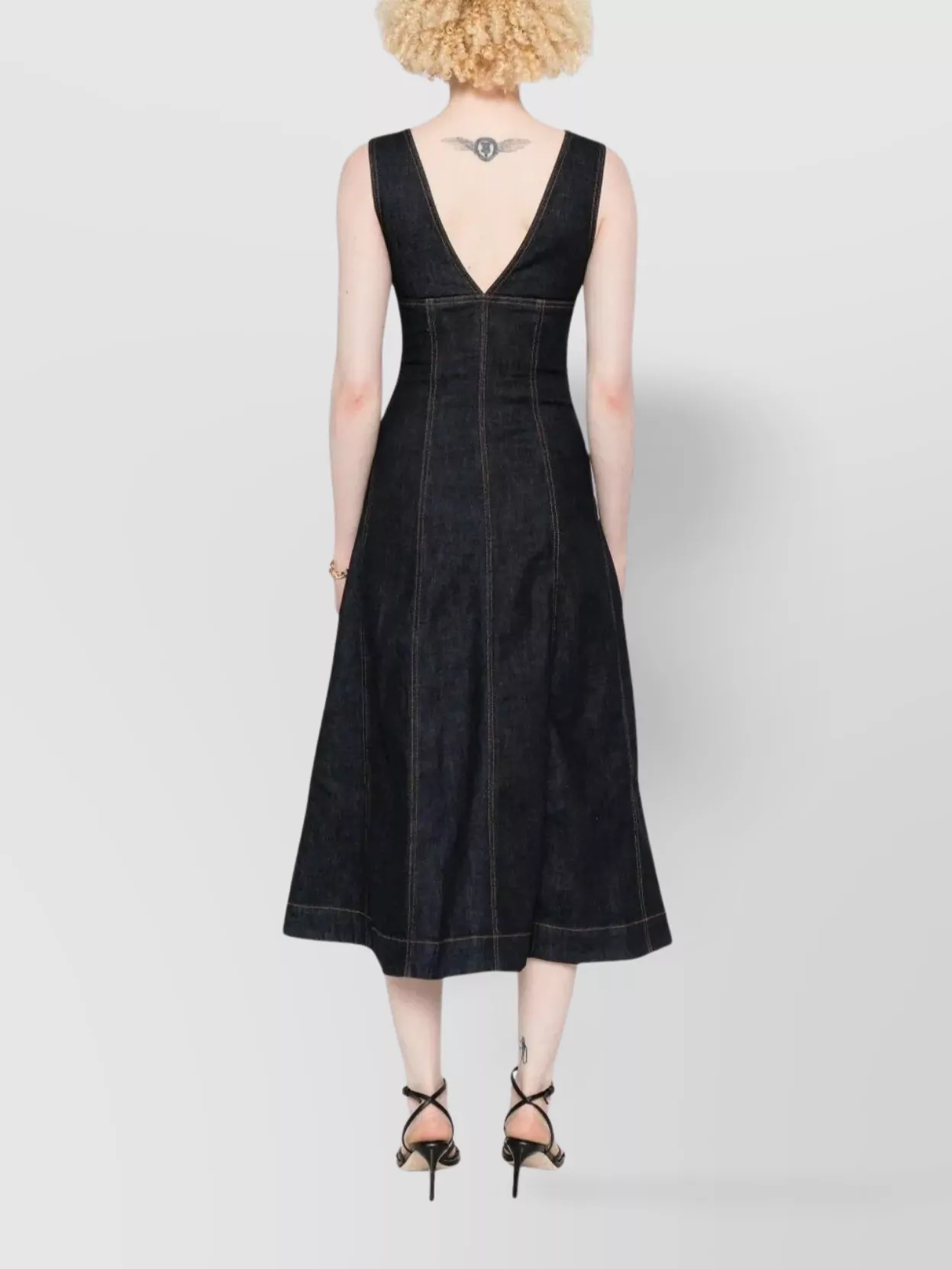 Self-portrait V-neck Denim Midi Dresses In Blue