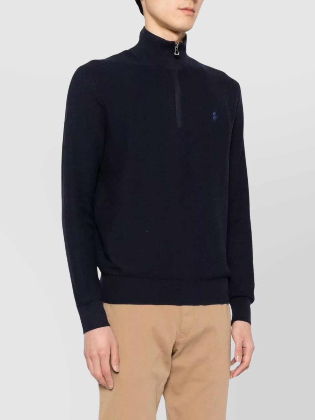 Ralph Lauren Zippered Turtleneck Sweater With Ribbed Finish