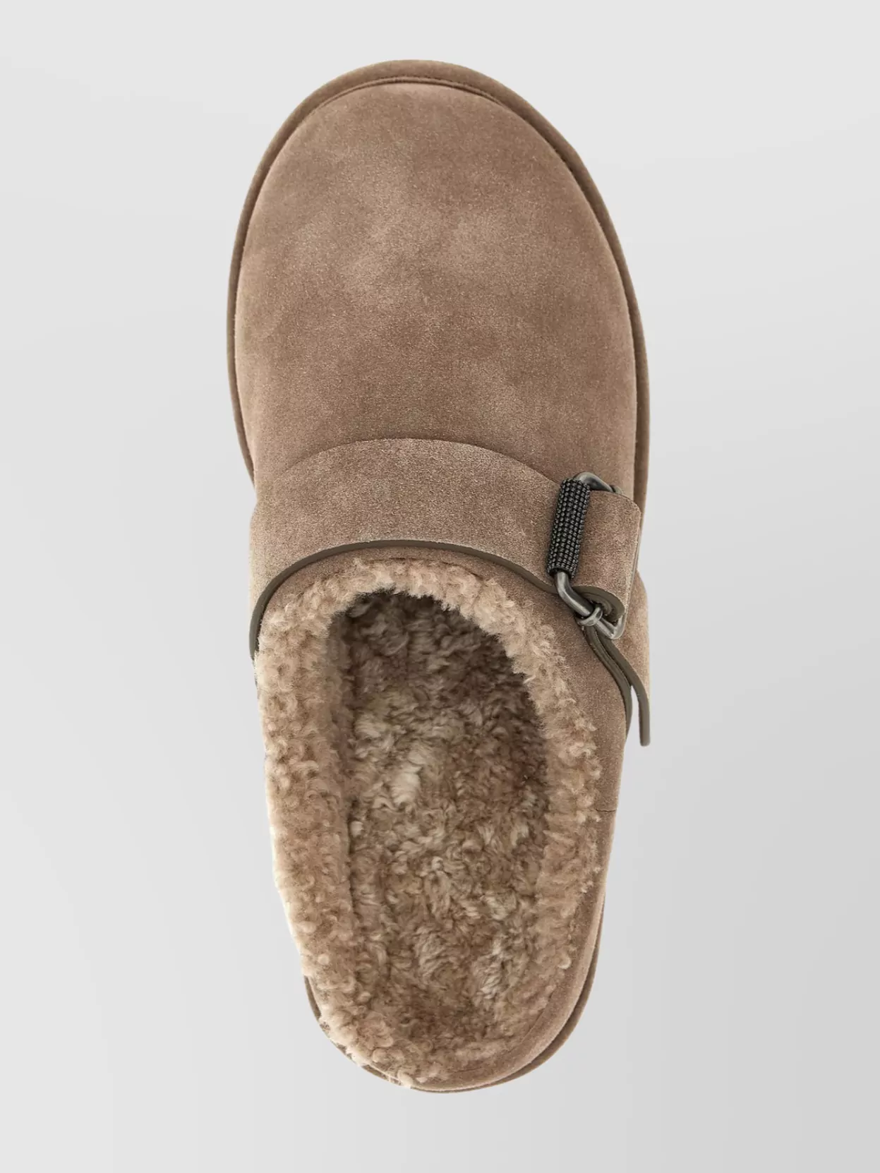 Brunello Cucinelli Round Toe Flat Sole Sandals With Faux Fur Lining And Buckle Detail
