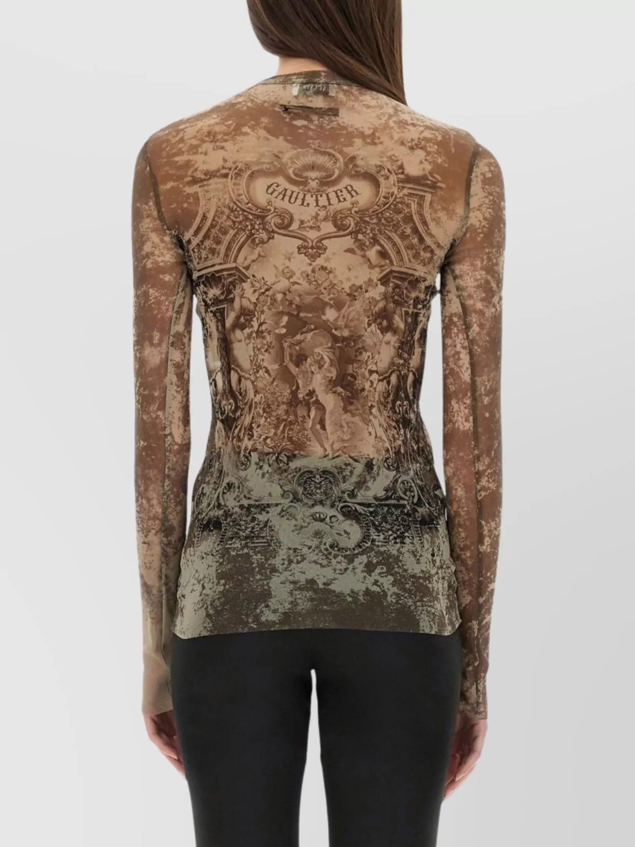 Jean Paul Gaultier Sheer Medallion Print Slim Fit Top In Brown