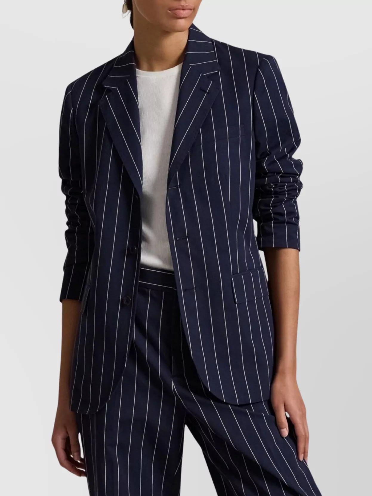 Ralph Lauren Blazers Single-Breasted Striped Flap Pockets