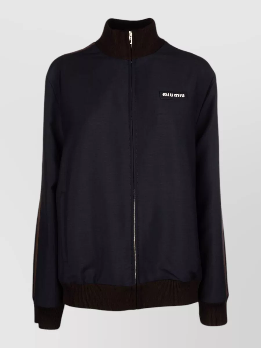 Miu Miu Short Coat Ribbed Cuffs Elastic Hem In Black