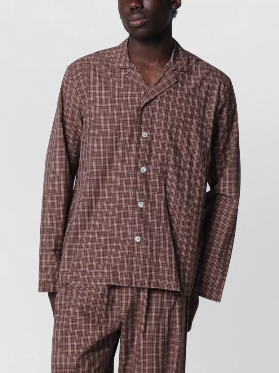 Tekla cotton check pajama shirt