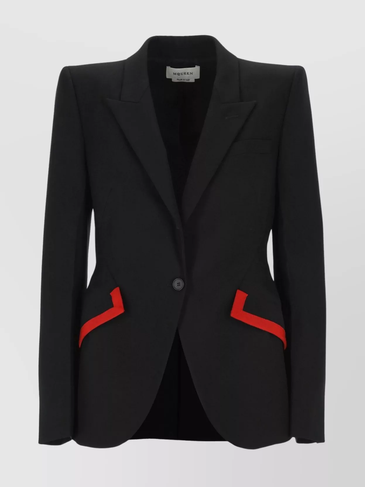 Alexander Mcqueen Wool Blazer With Peak Lapels And Red Trim