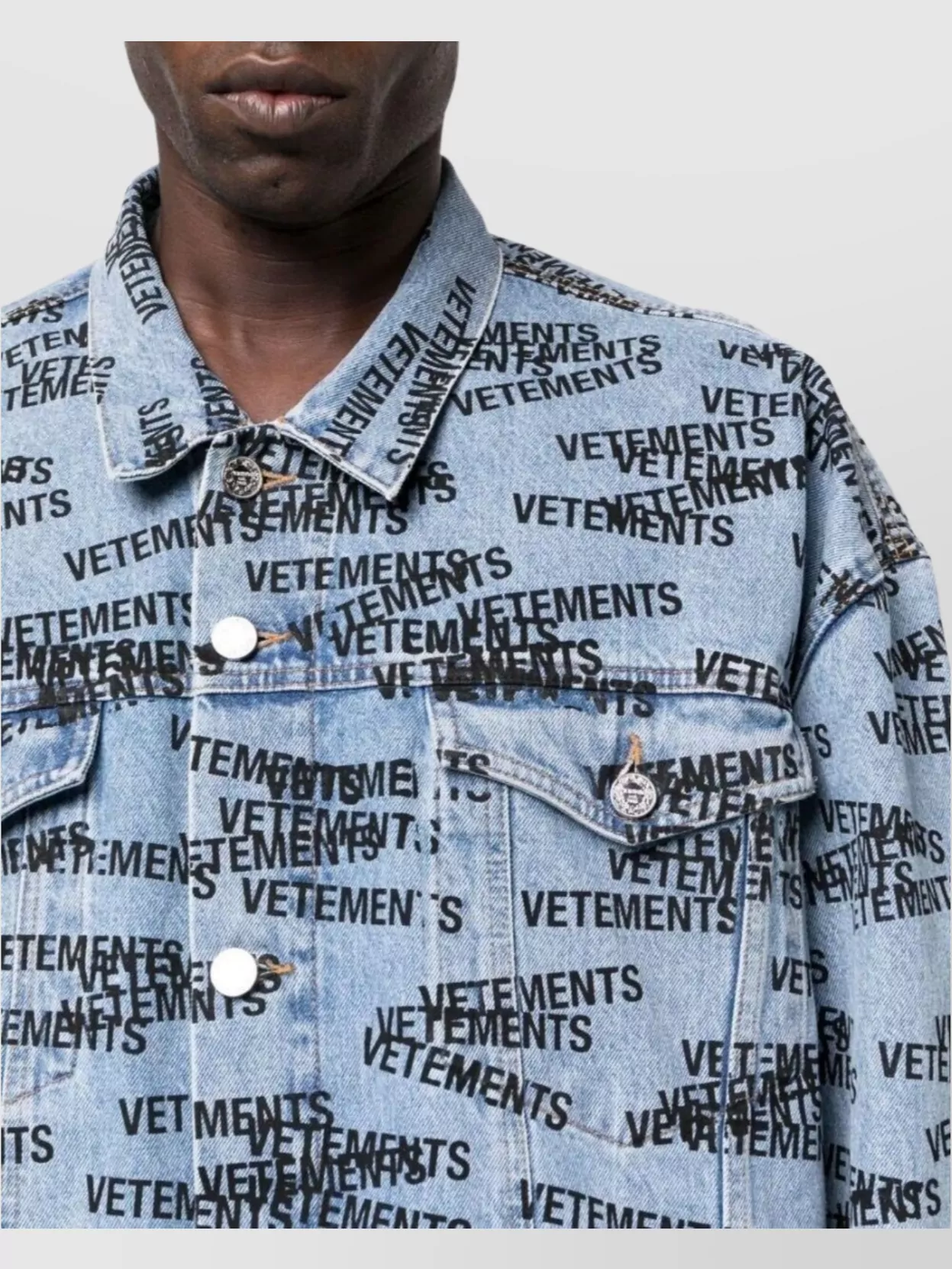 Vetements Structured Denim Jacket Featuring Chest Pockets