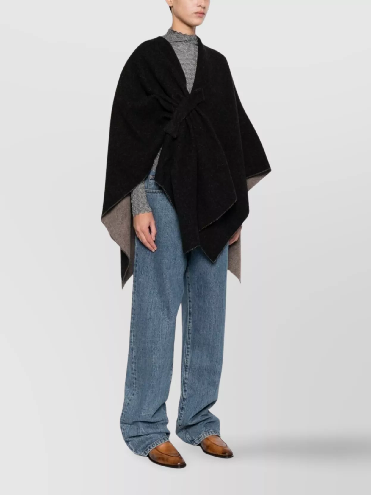 Emporio Armani Textured Two-Tone Wool Wrap Cape