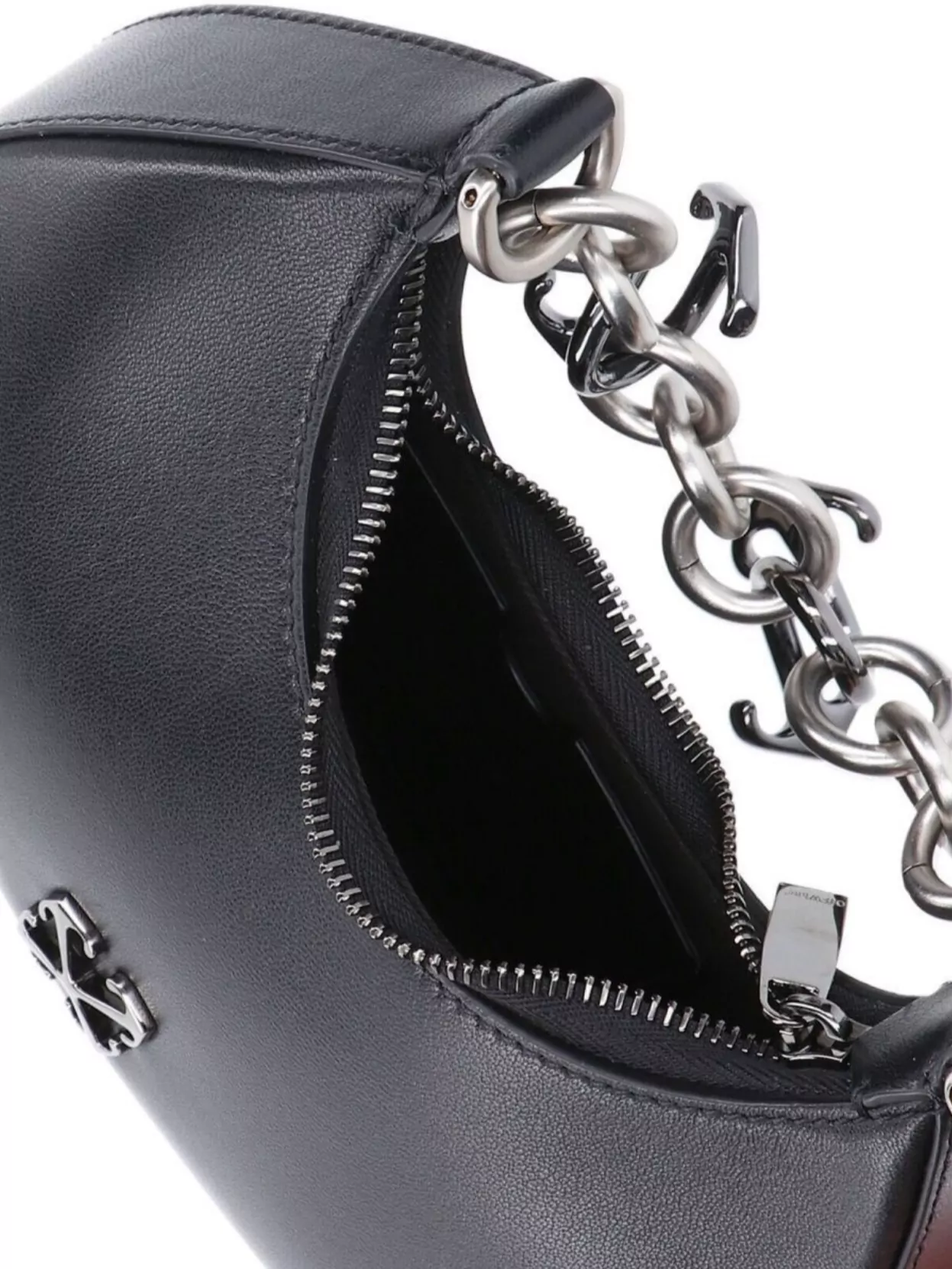 Off-White Curved Shoulder Bag Featuring Chain Strap