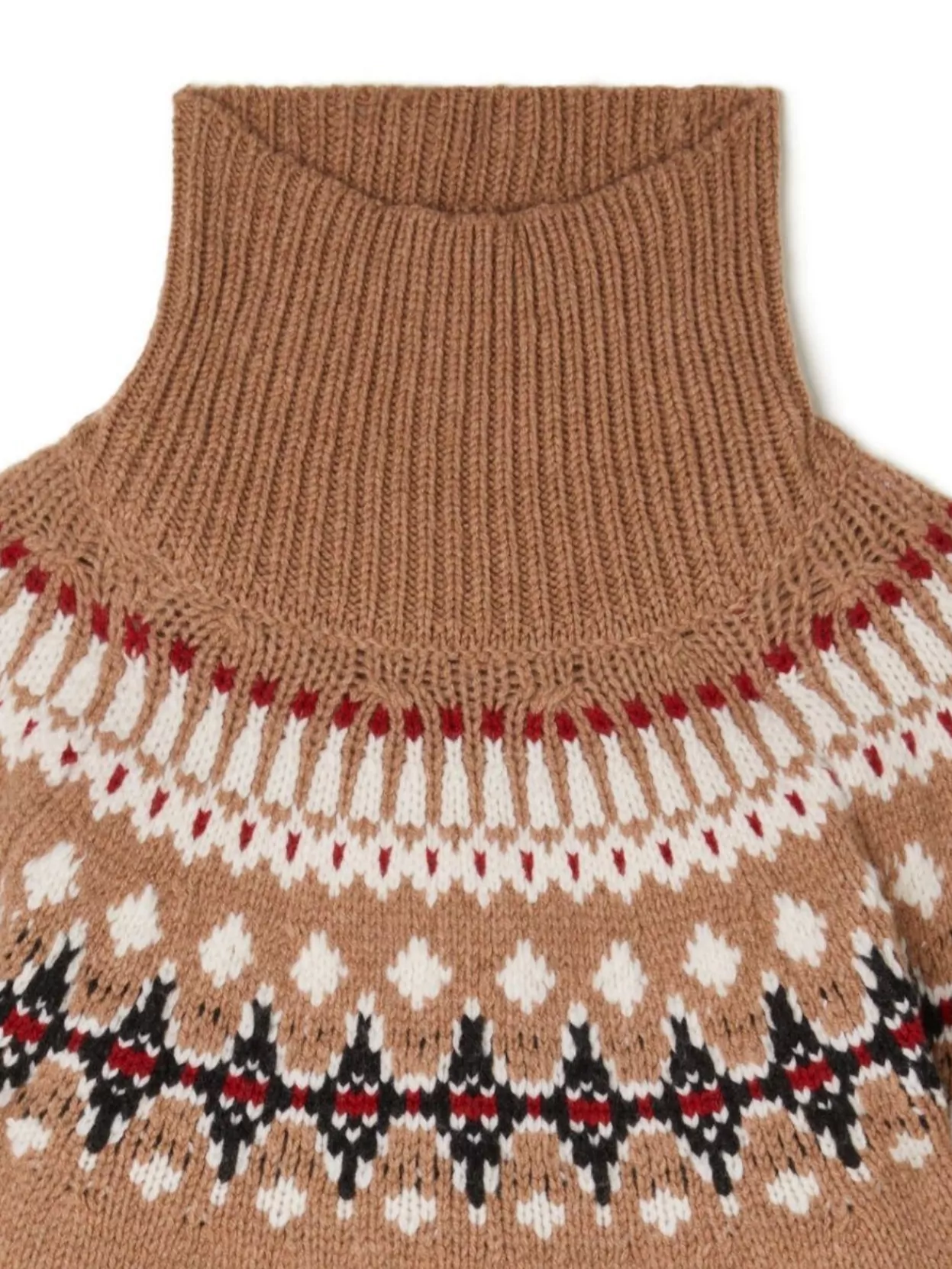Alanui Patterned Camel Turtleneck Sweater With Geometric And Floral Motifs