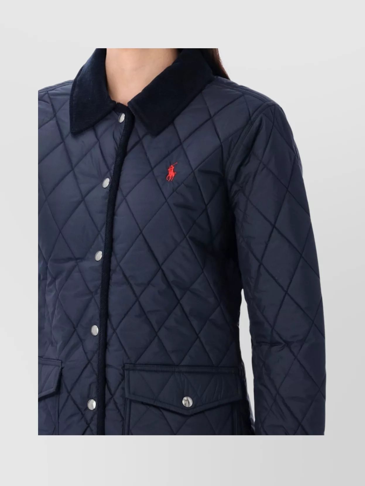 Polo Ralph Lauren Quilted Barn Jacket With Corduroy Collar In Blue