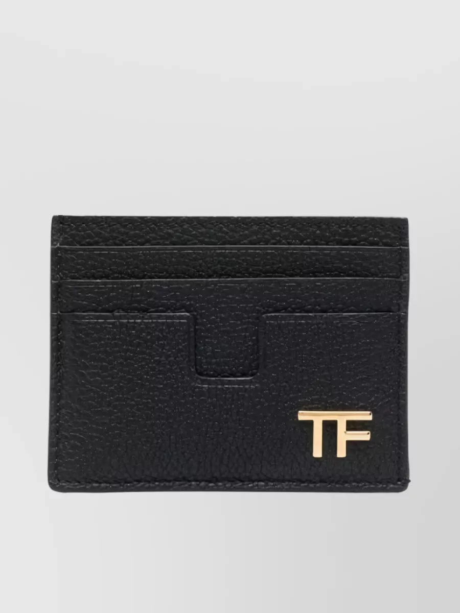 Shop Tom Ford Logo Detail Embossed Leather Cardholder In Black
