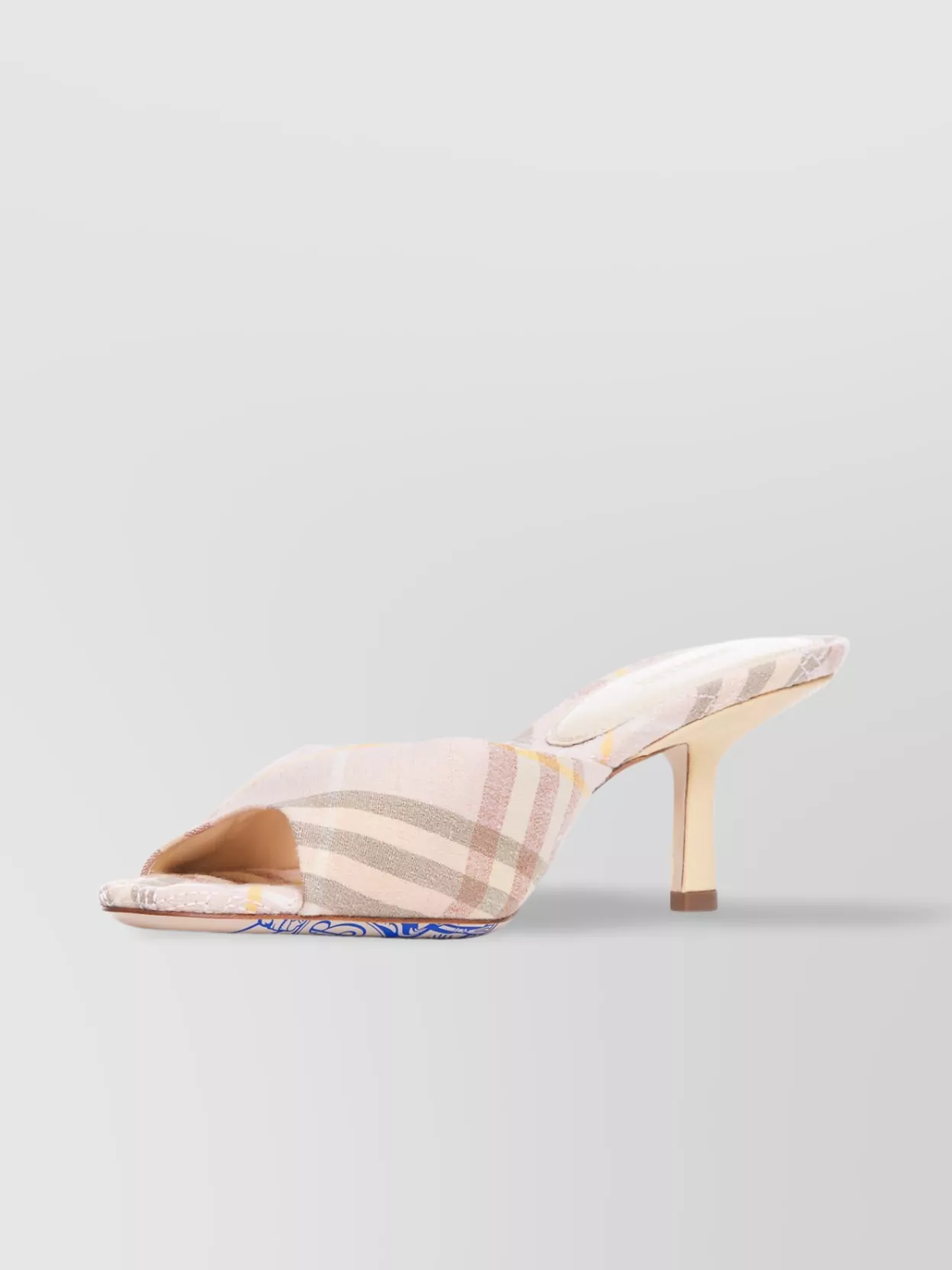Burberry Beige Check Linen Mule Sandals With 6.5 Cm Heel Lf Mews 65 Chk 162393