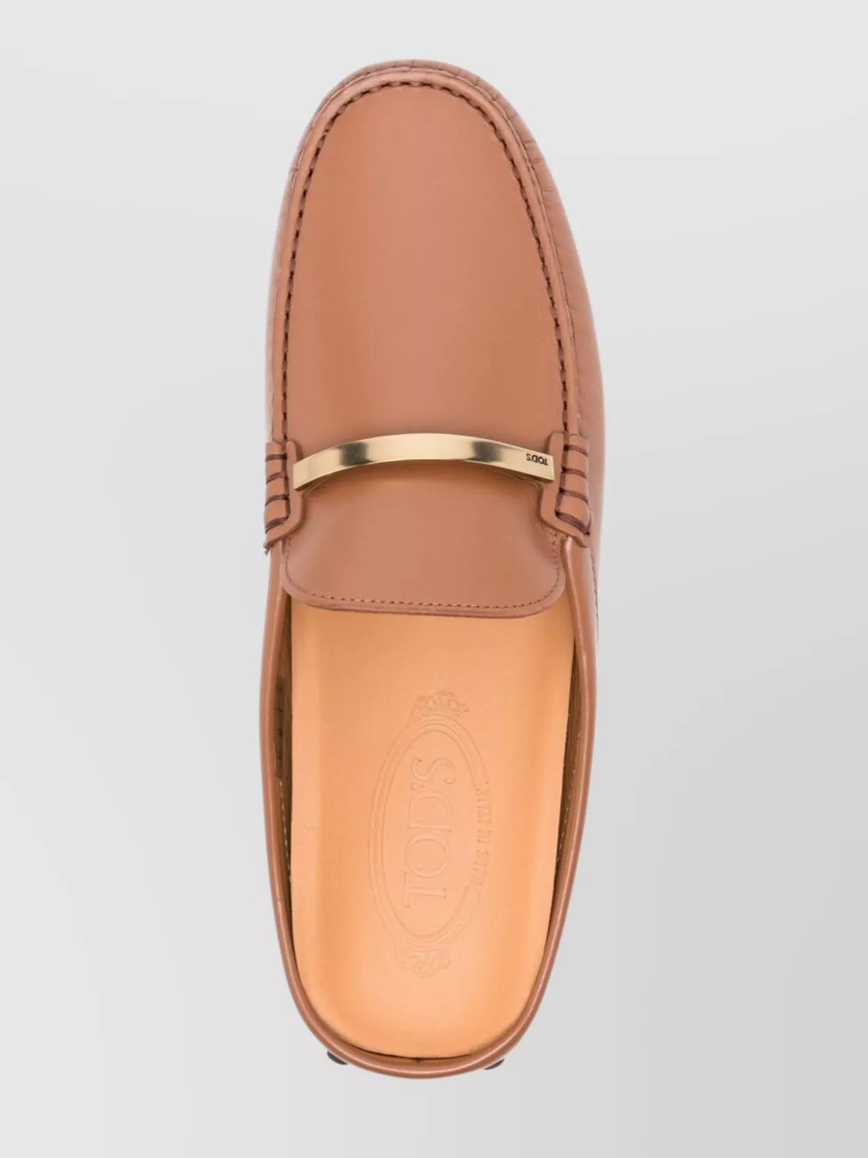 Shop Tod's Leather Gommino Slippers Metal Detail In Brown