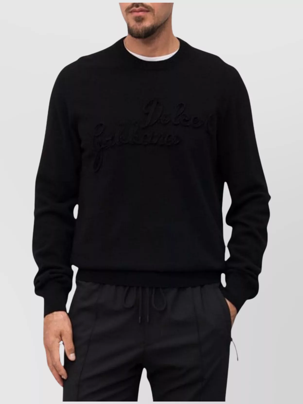 Dolce & Gabbana Cashmere Round-neck Sweater With Dg Embroidery In Black