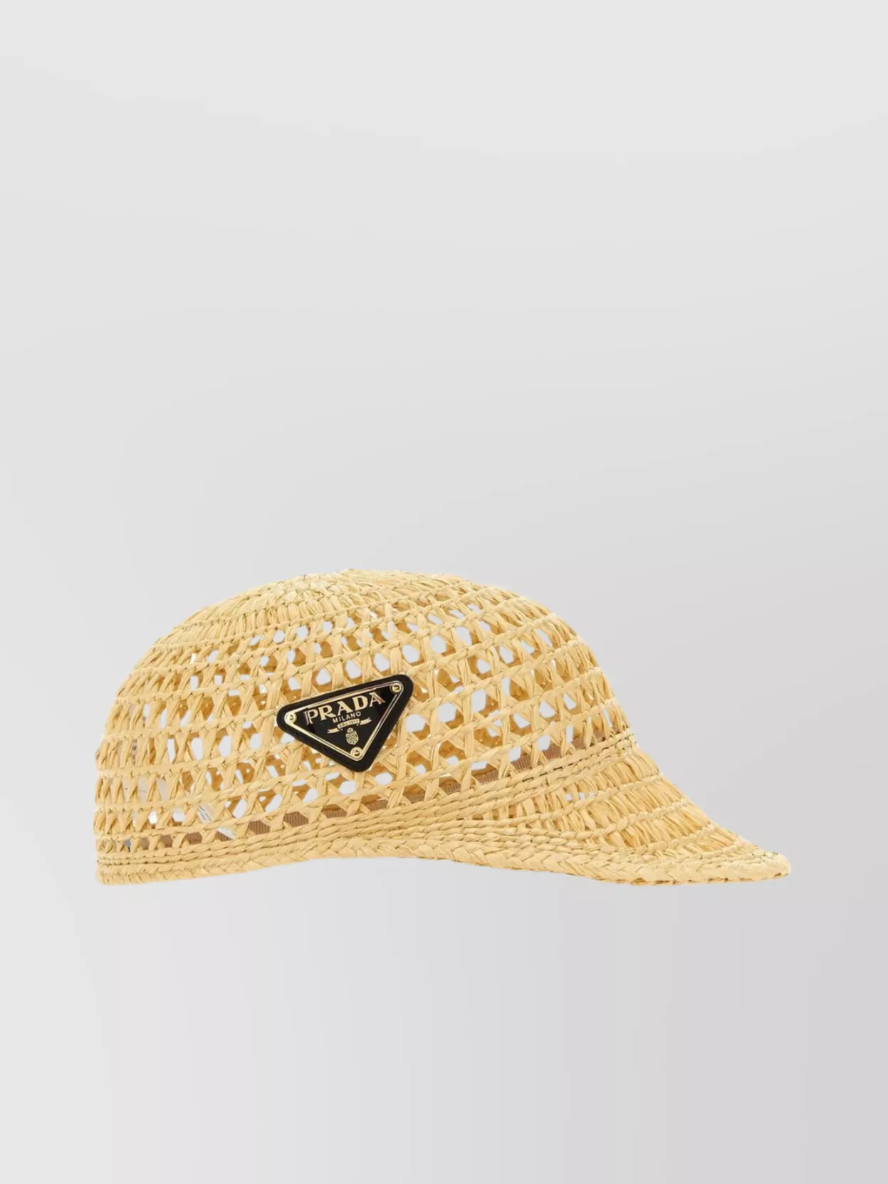 Shop Prada Woven Straw Hat Curved Peak