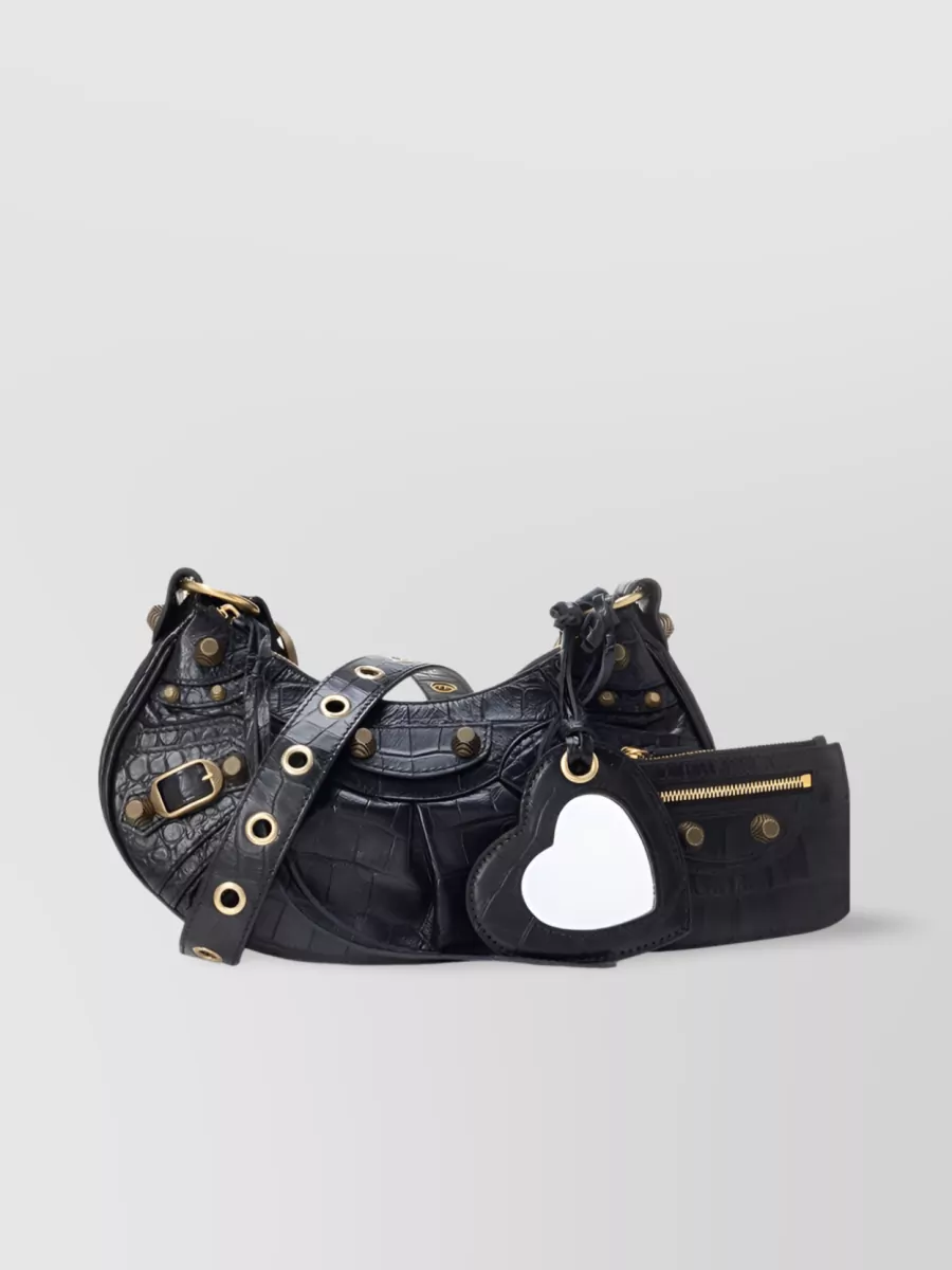 Shop Balenciaga Le Cagole Crocodile-embossed Shoulder Bag In Black
