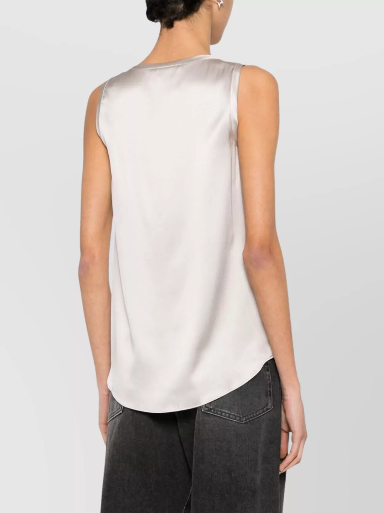 Brunello Cucinelli Satin Scoop Neck Sleeveless Blouse