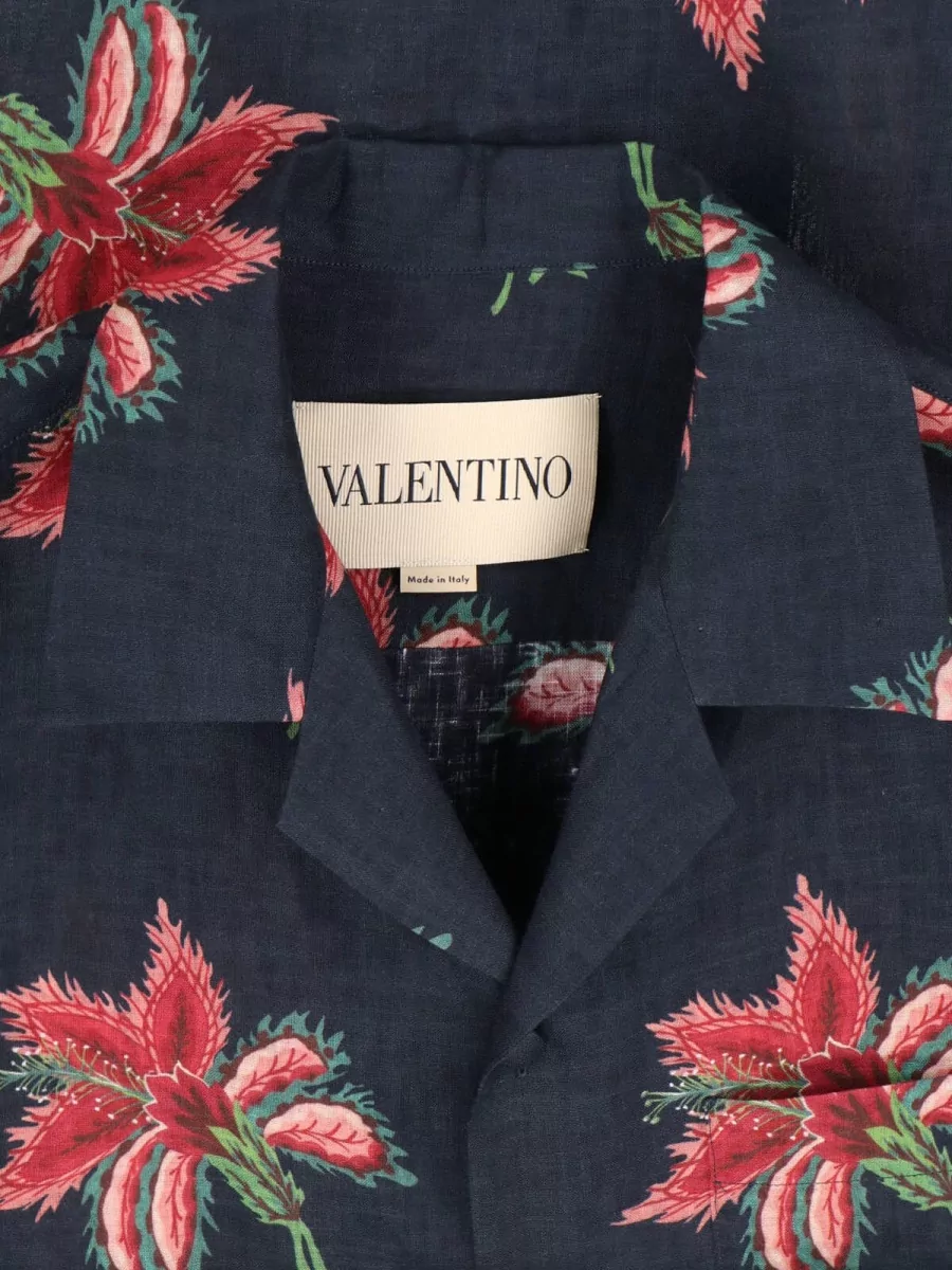 Valentino Camp Collar Shirt Floral Pattern Short Sleeves