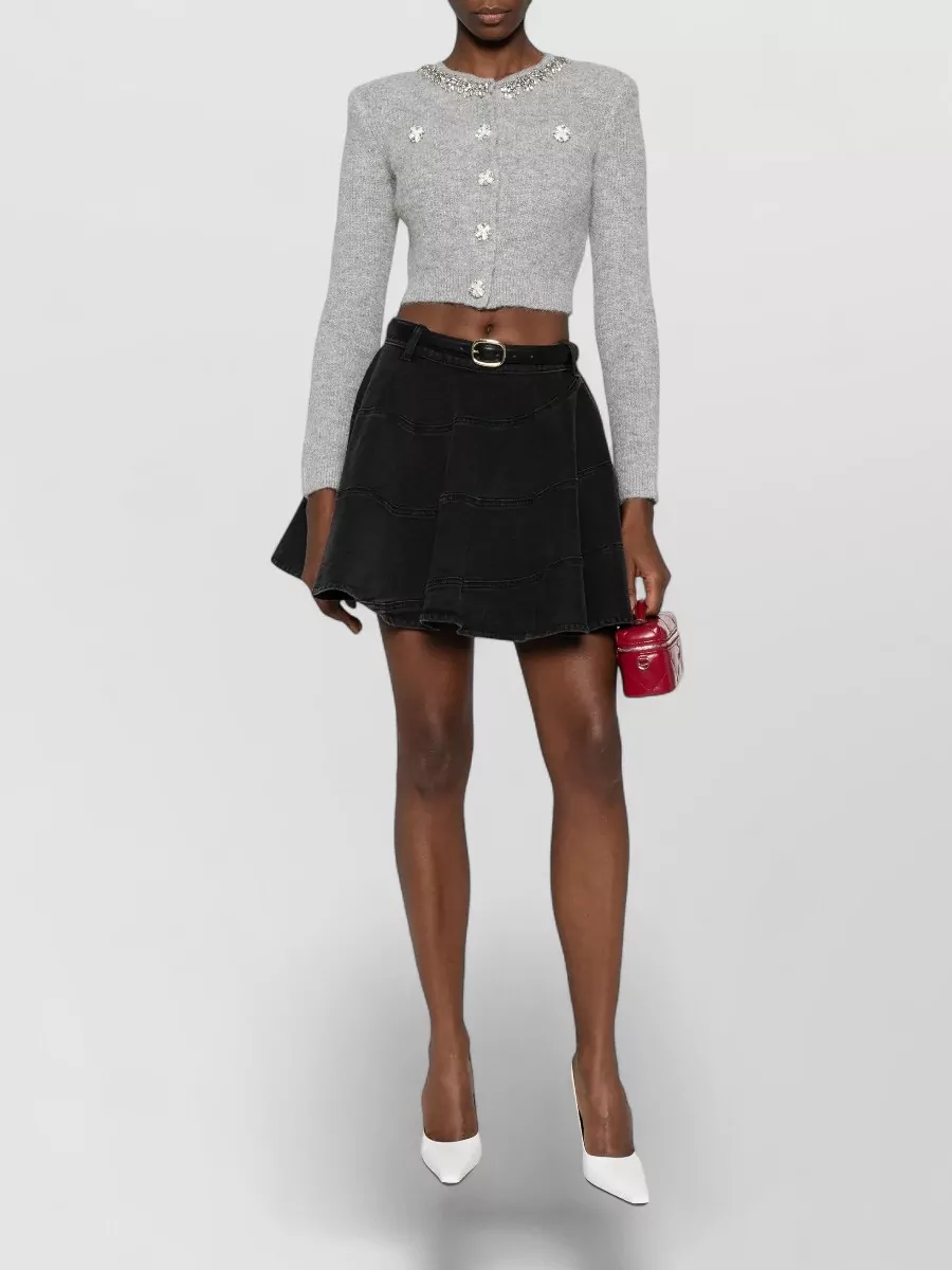 Self-Portrait Crystal-Embellished Cropped Knit Cardigan