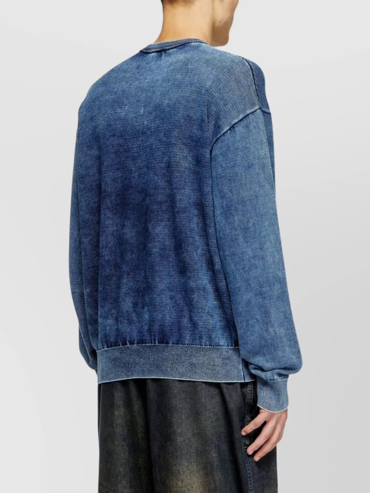 Diesel Phoenix Graphic Crewneck Sweater With Washed Effect In Blue