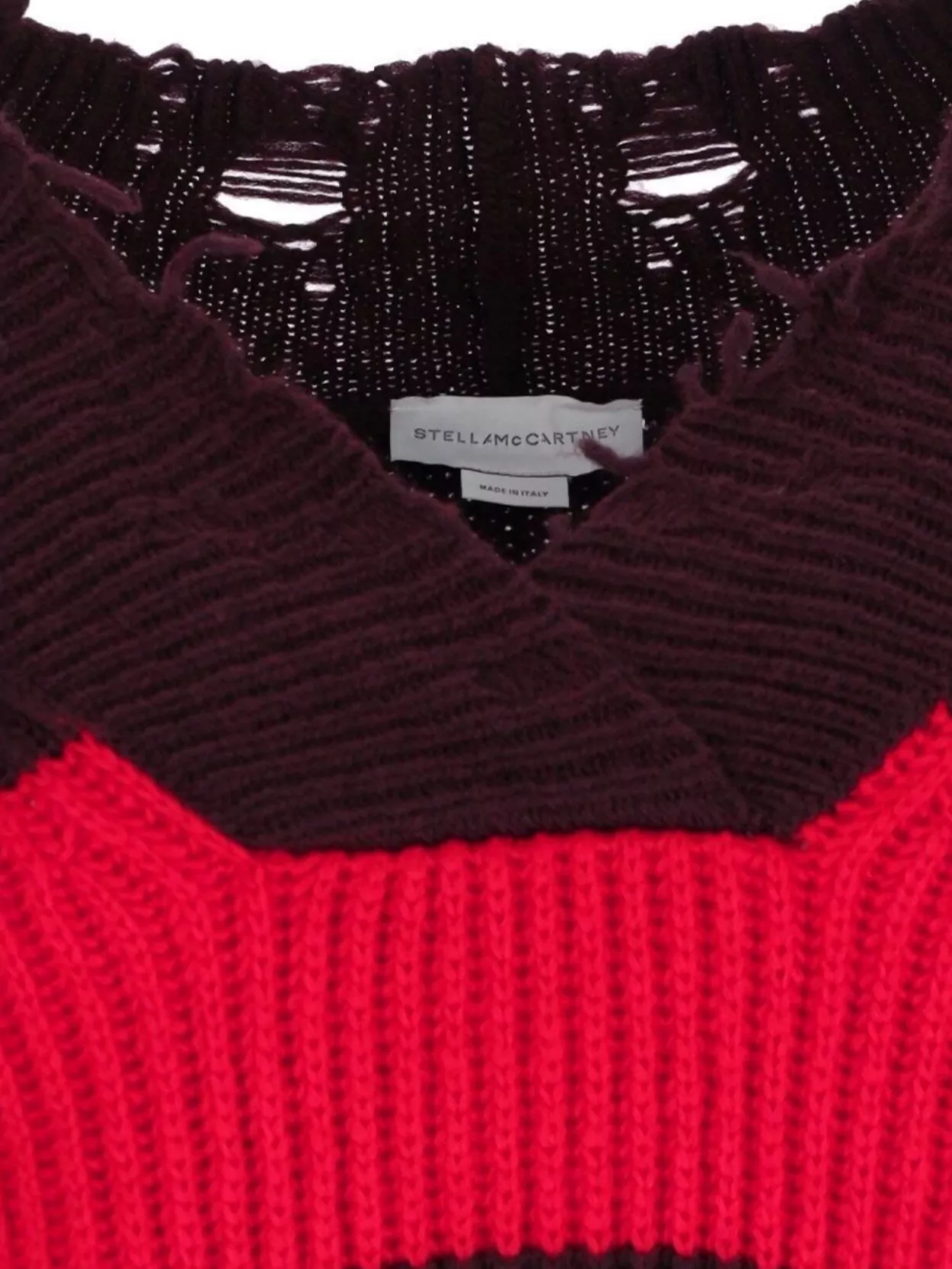 Stella Mccartney Striped V Neck Knitwear With Distressed Detailing