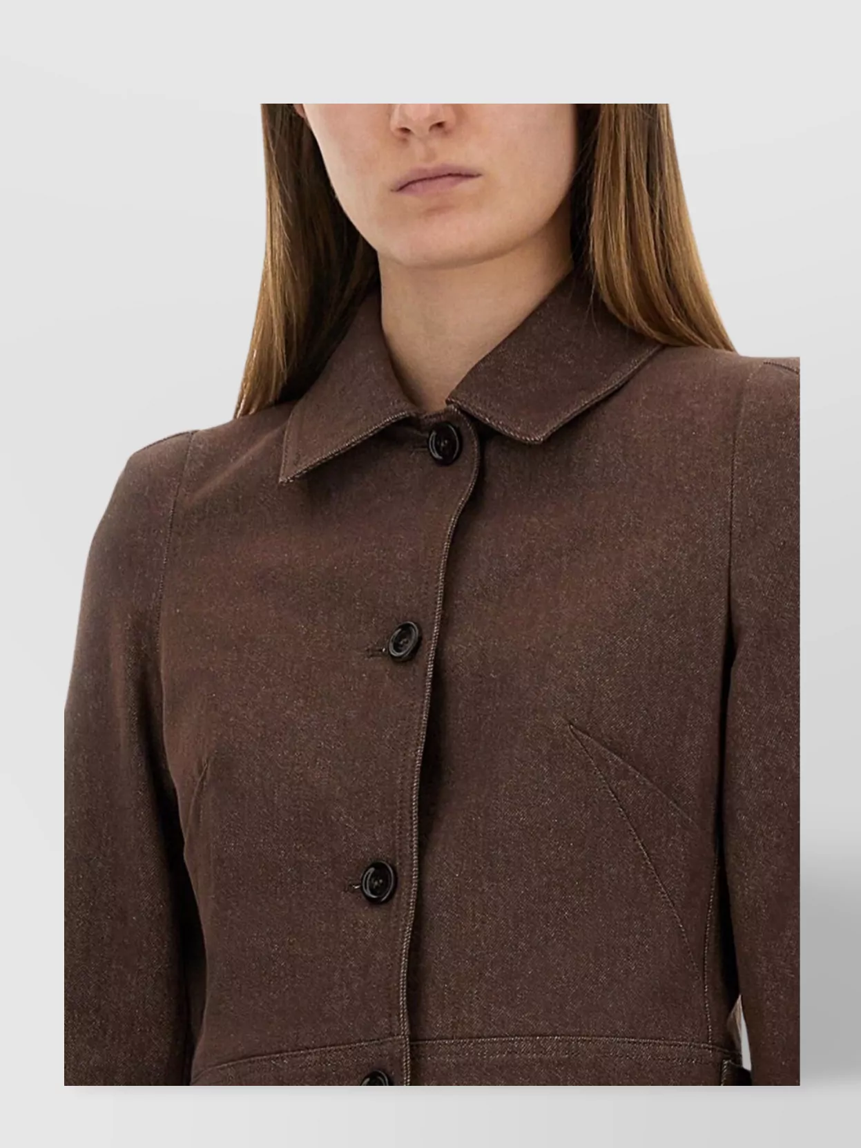 Max Mara Cropped Cotton Jacket Button Detail In Brown