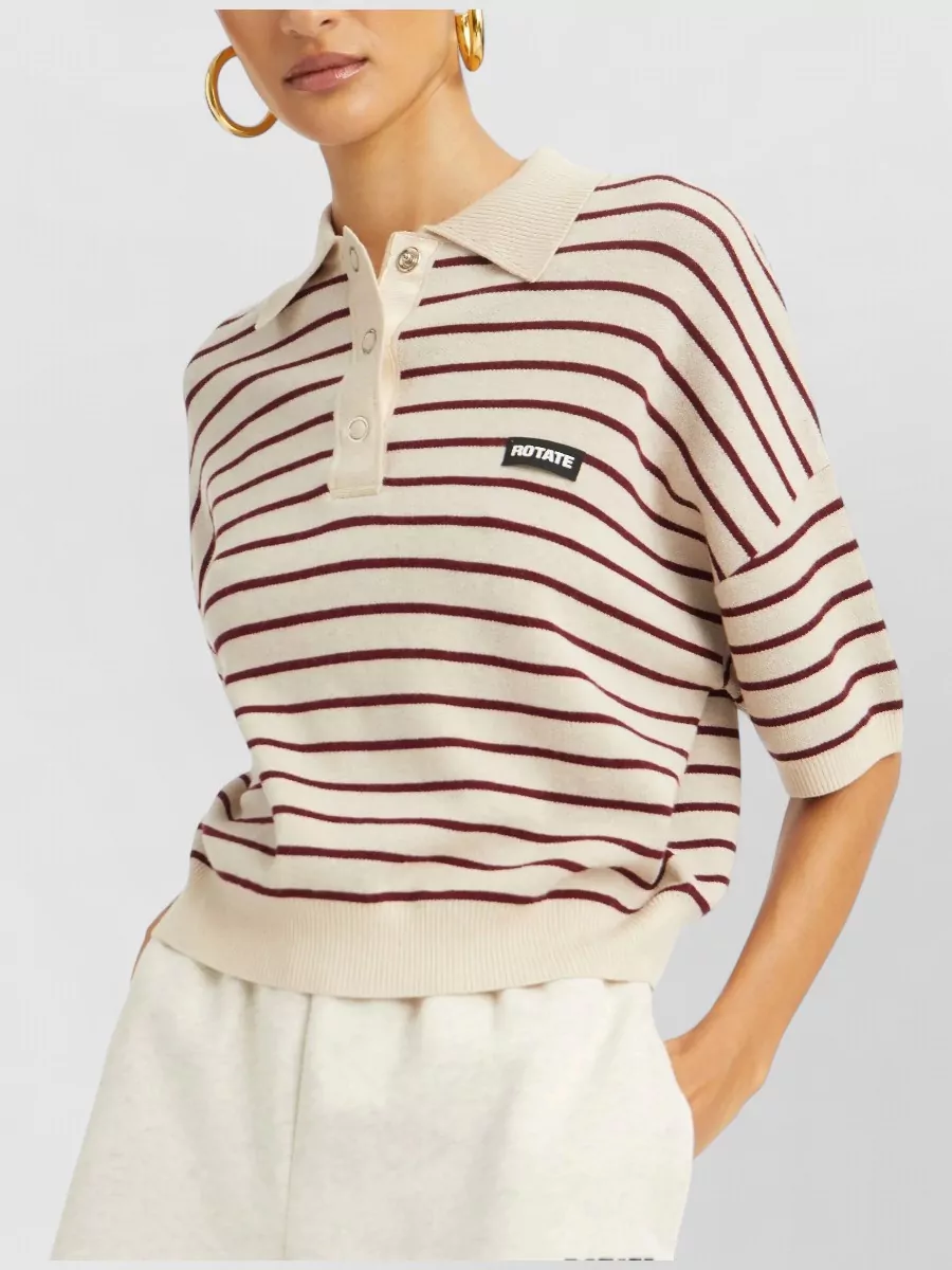 Rotate Striped Knit Polo Top