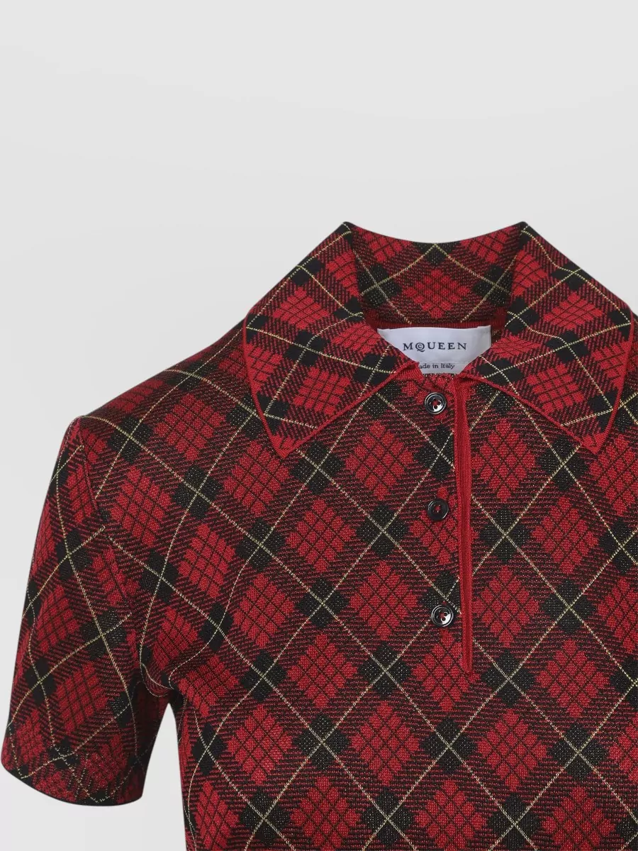 Alexander Mcqueen Checked Ribbed Short-Sleeve Polo Top
