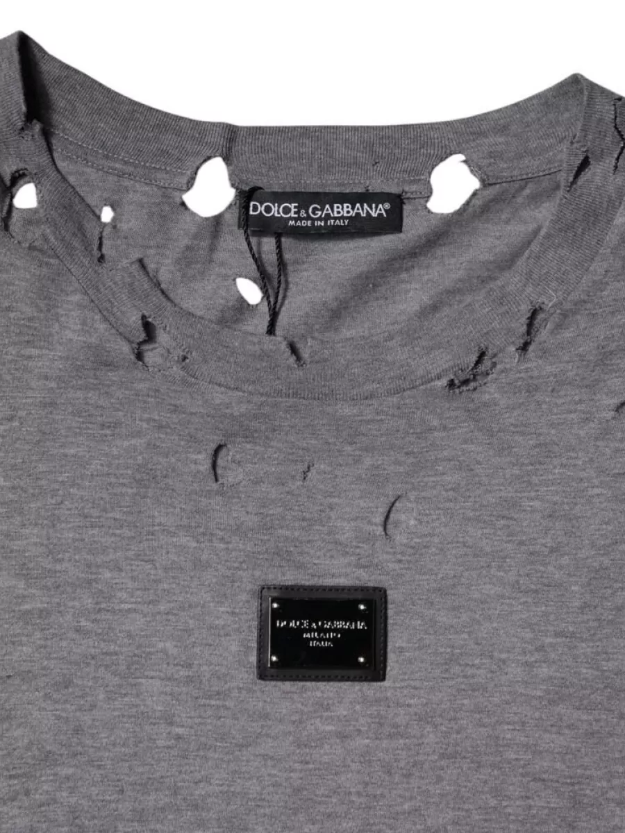 Dolce&Gabbana Cotton Logo Crew Neck Distressed T-Shirt