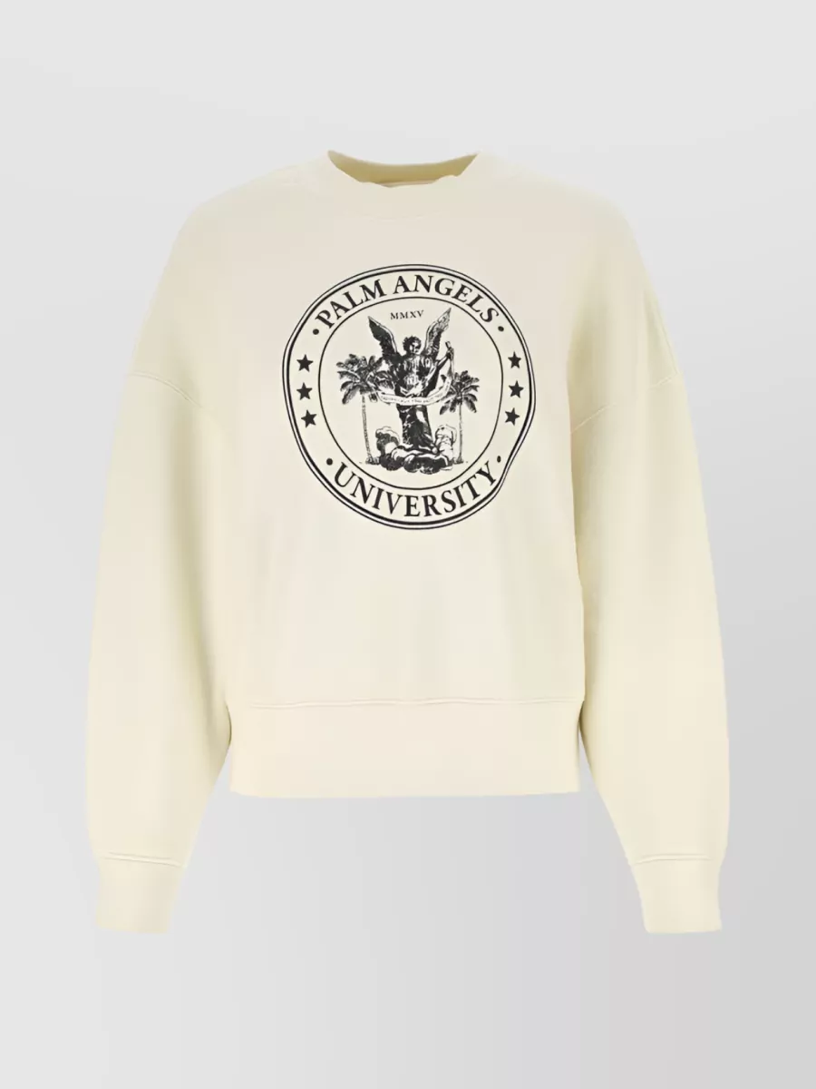 Shop Palm Angels College Classic College Logo Embellished Crewneck Sweatshirt In White