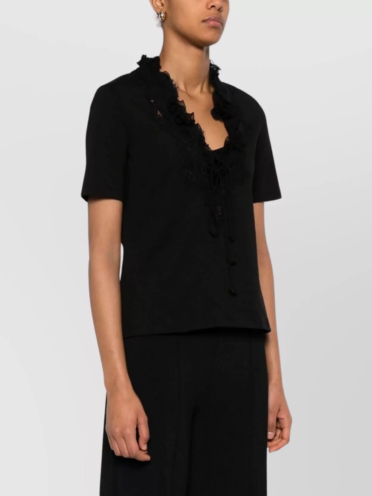 Ermanno Scervino Black Lace Detail Cotton T-shirt