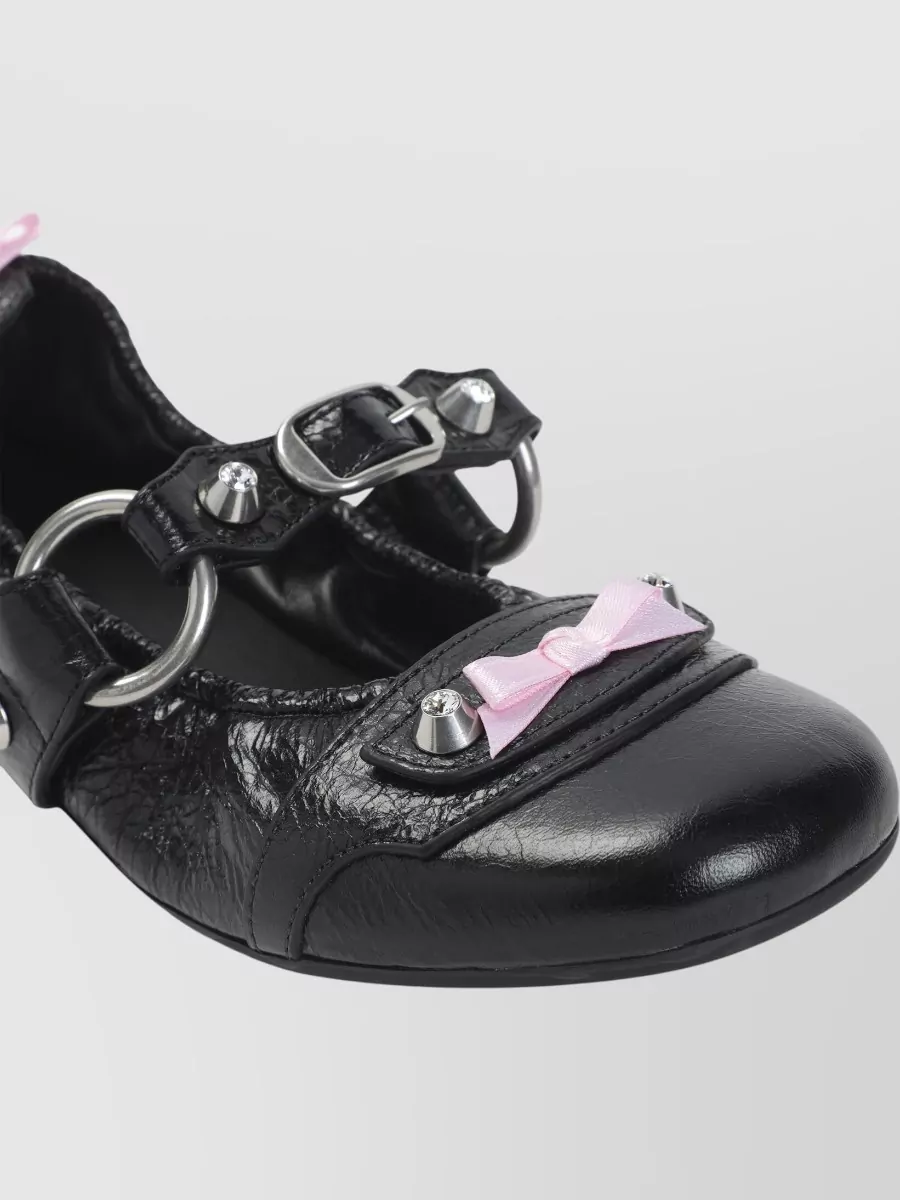 Balenciaga Leather Crystal-Embellished Bow Ballerina Shoes