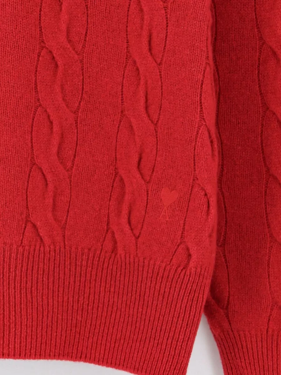 Ami Paris Cable-Knit Wool Crewneck Jumper